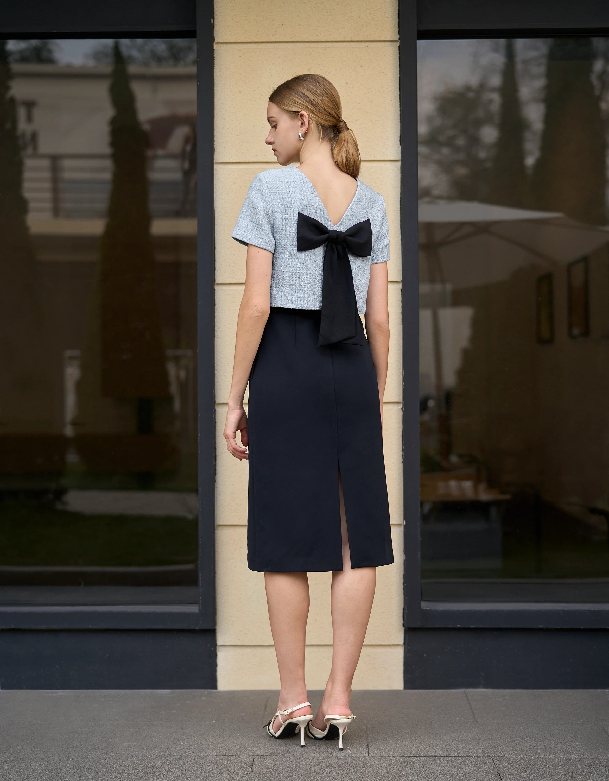 Bow Detail Colorblock Short Sleeve Midi Dress - Image 3