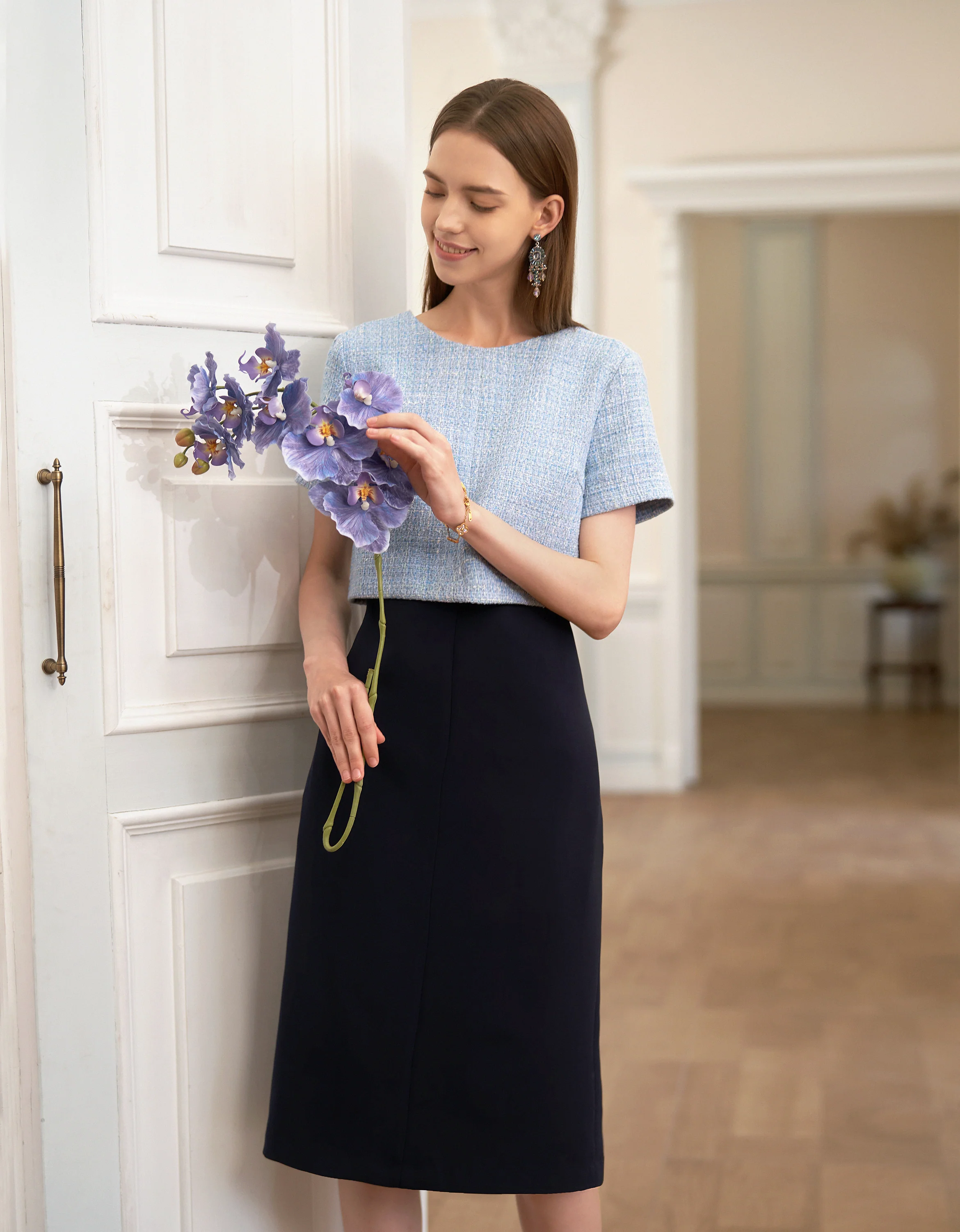 Bow Detail Colorblock Short Sleeve Midi Dress - Image 7