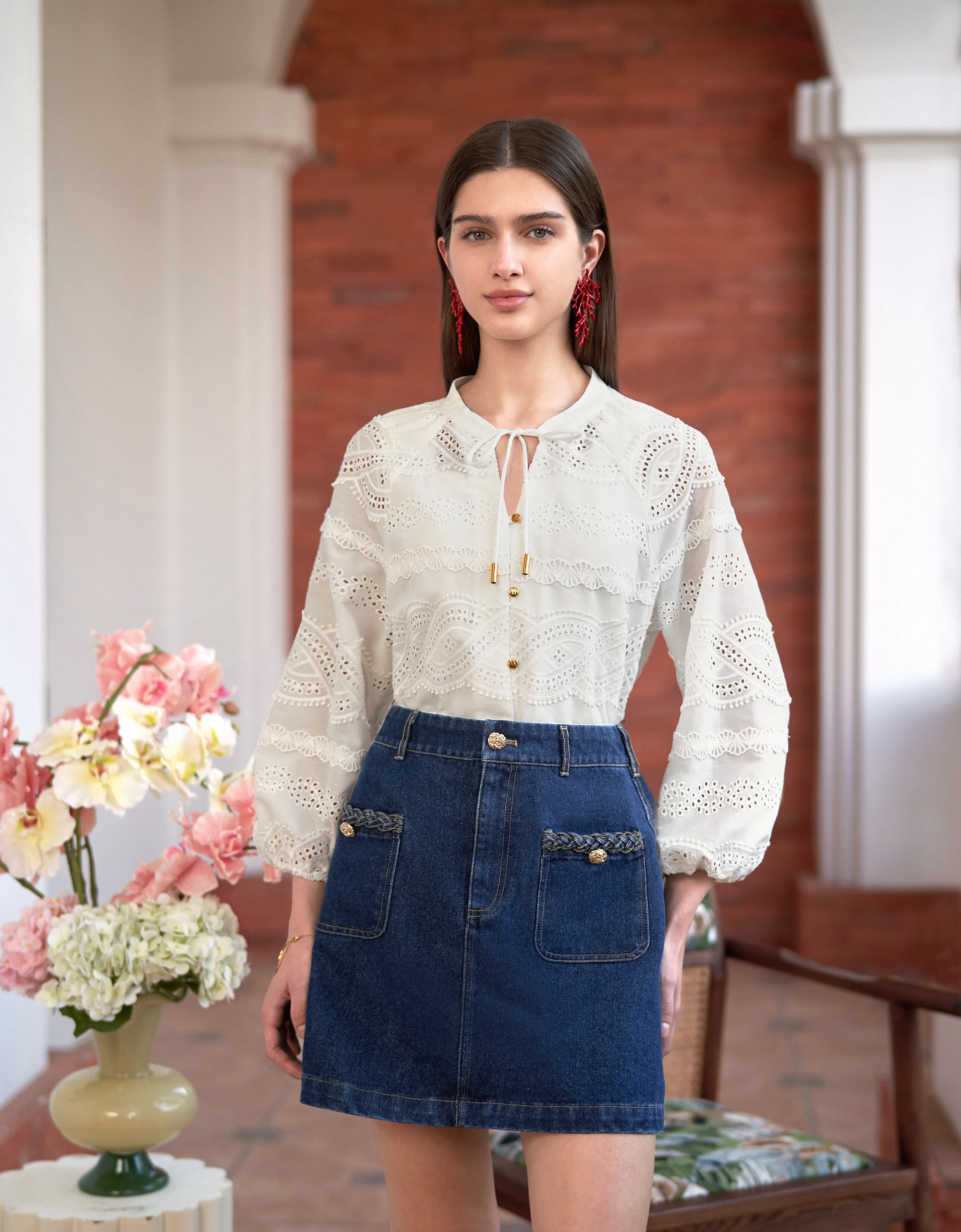 Braided Pocket Trims Denim Mini Skirt - Image 5