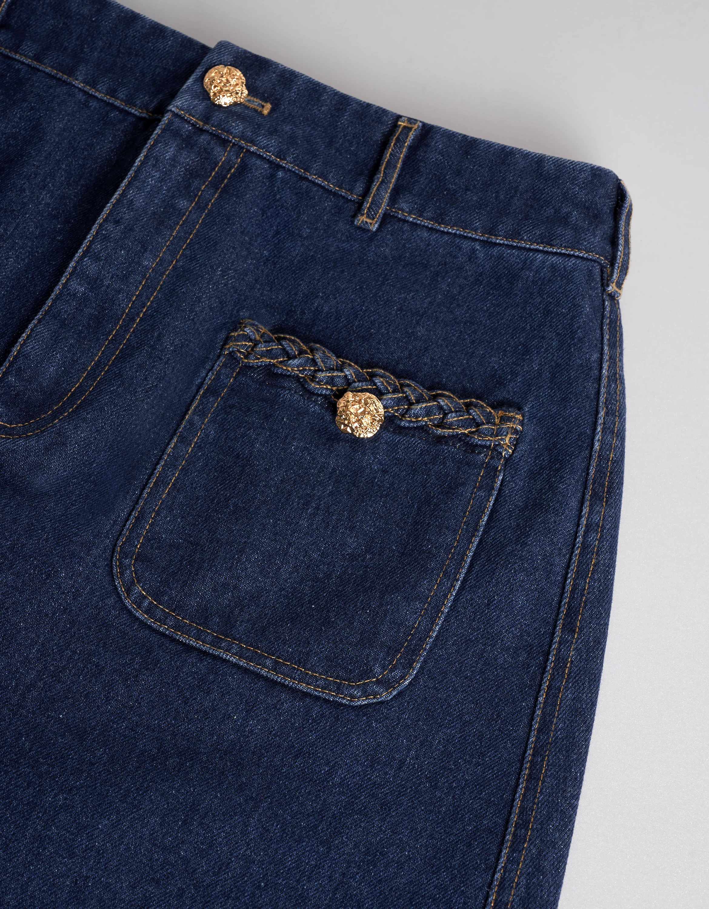 Braided Pocket Trims Denim Mini Skirt - Image 7