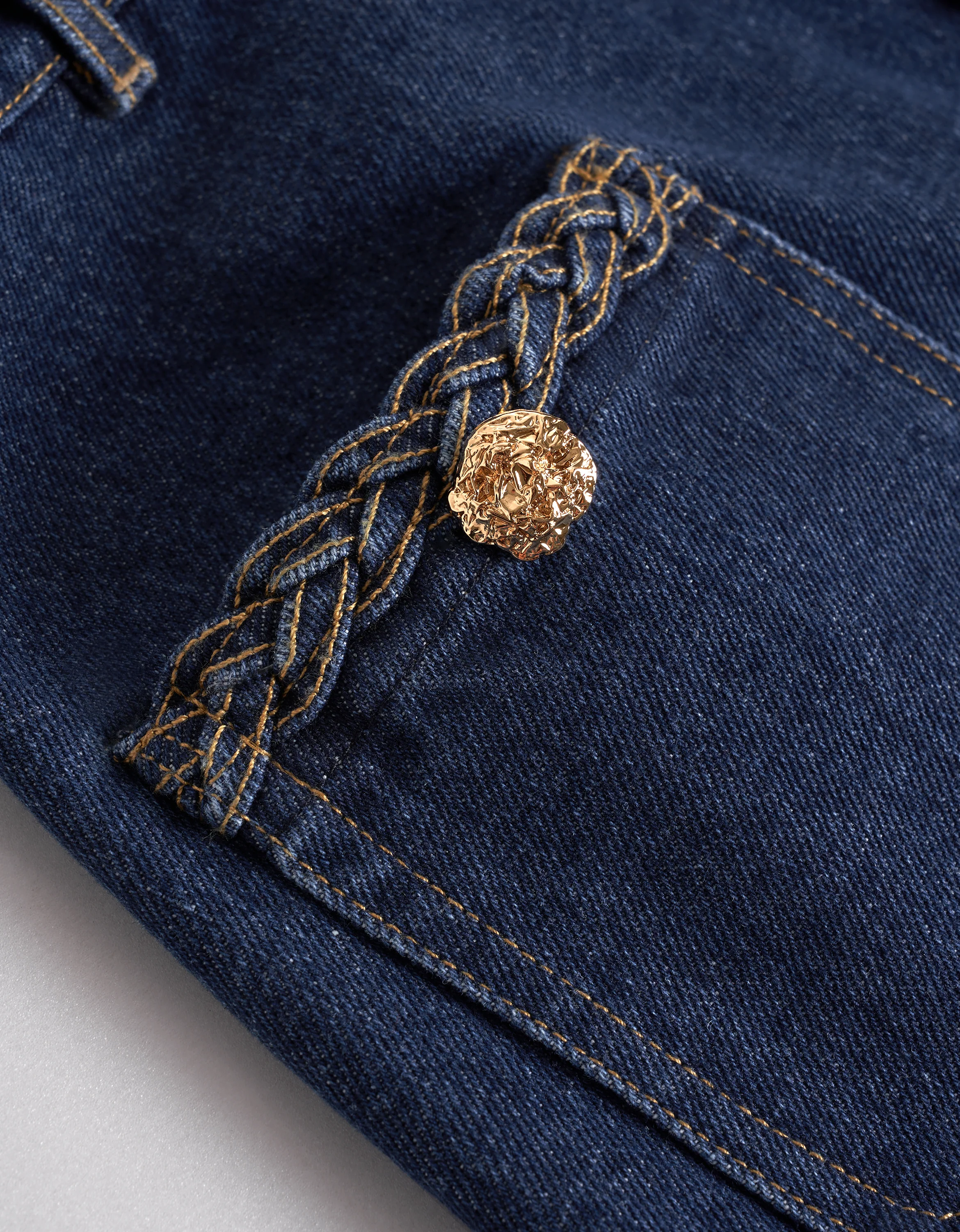Braided Pocket Trims Denim Mini Skirt - Image 8
