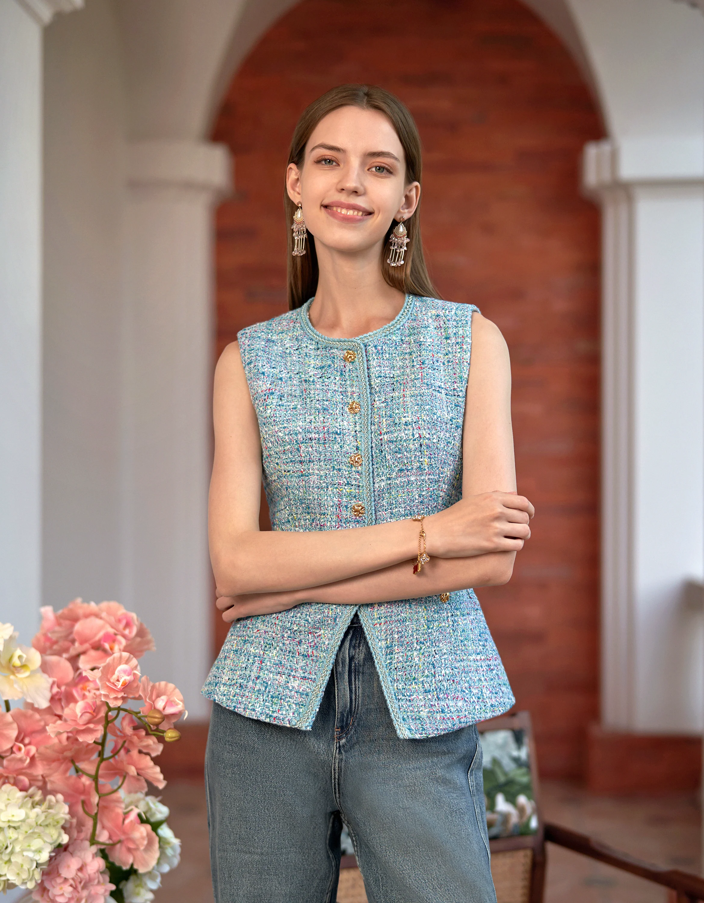 Braided Trims Round Neck Sleeveless Vest - Image 3