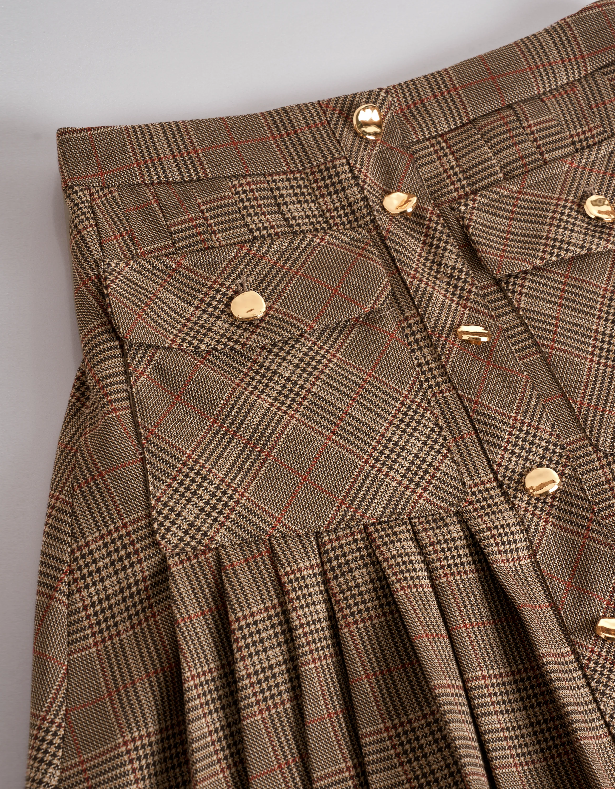 Button Front Checkered Pleated Skirt - Image 5