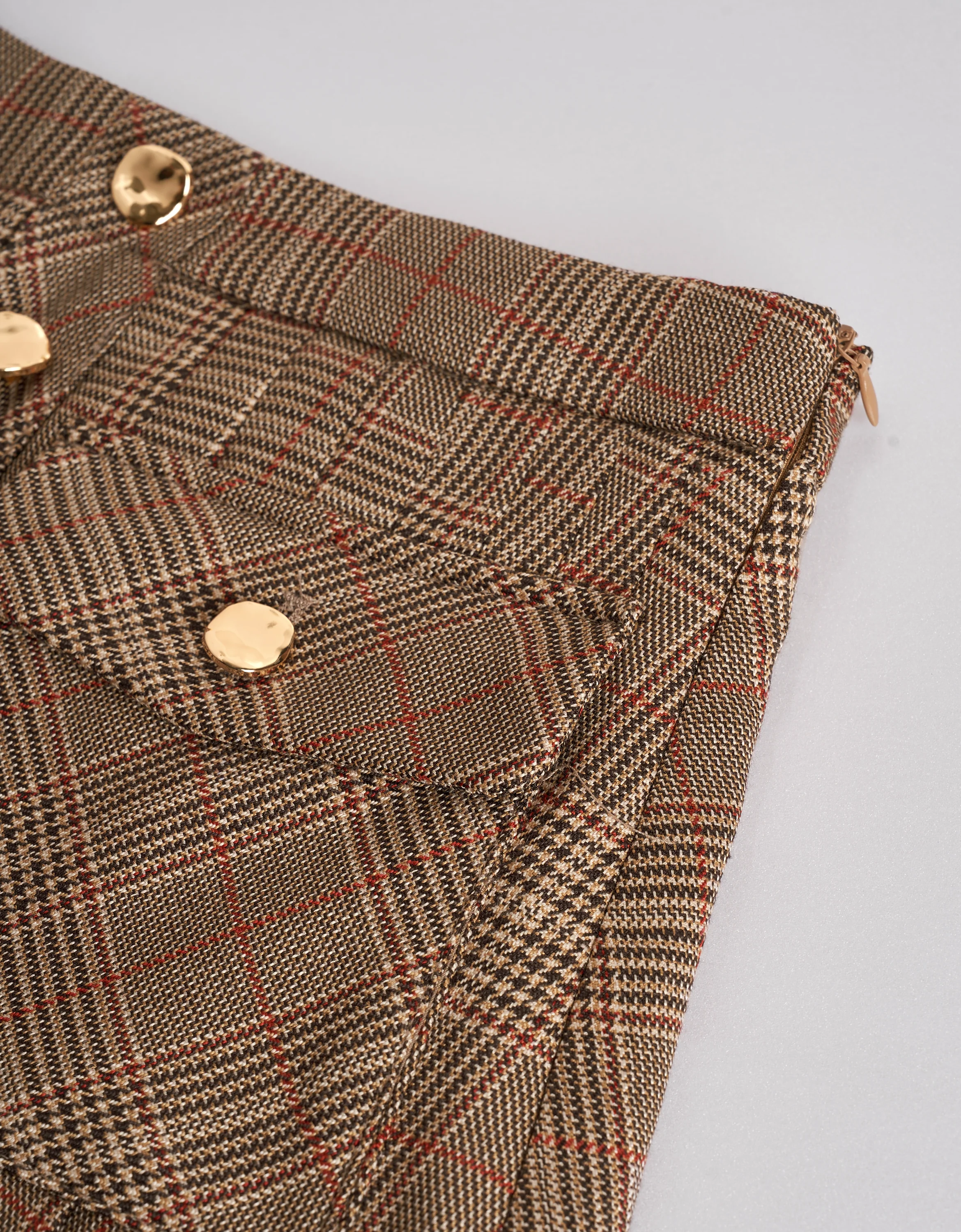 Button Front Checkered Pleated Skirt - Image 6