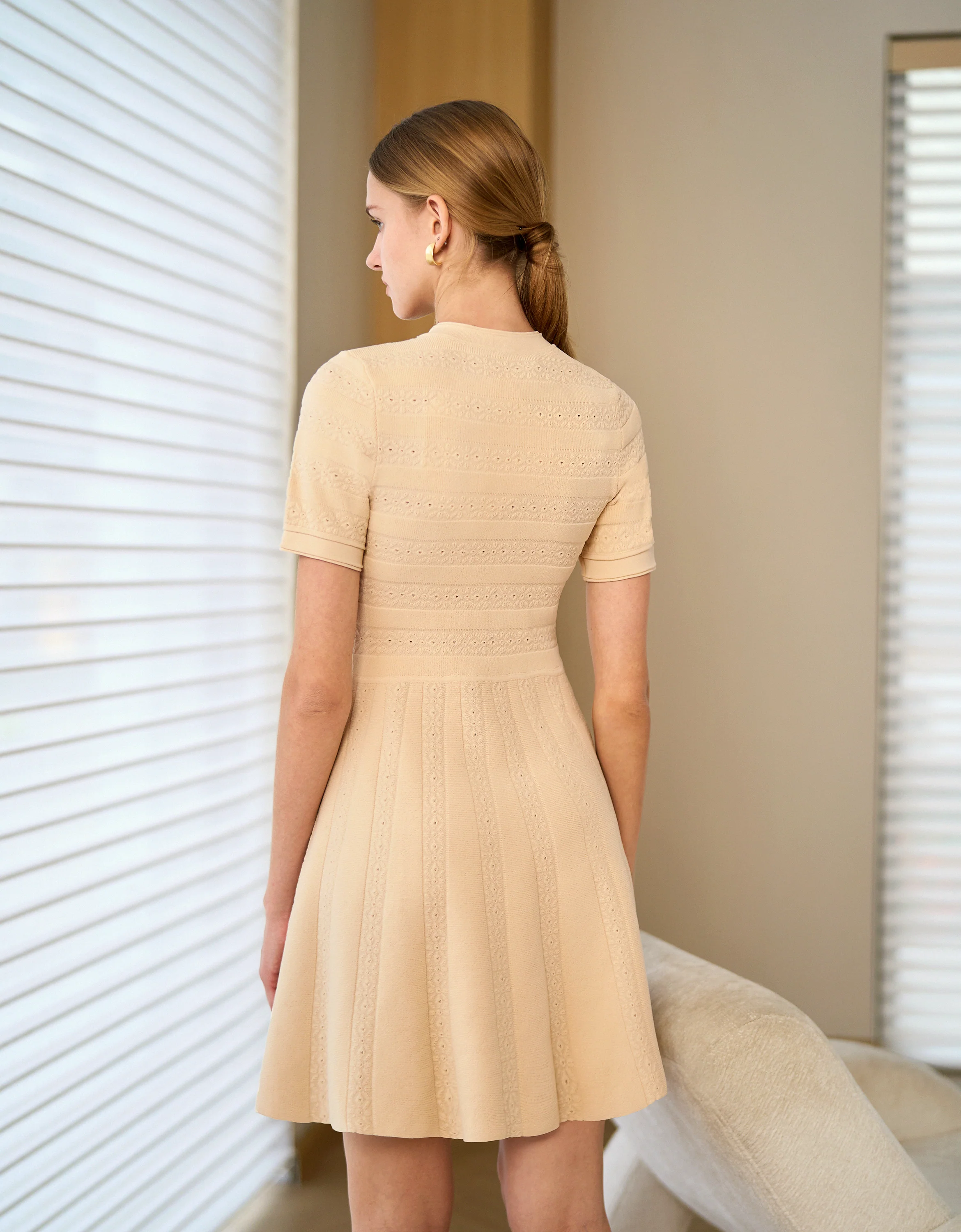 Button Front Knitted Short Sleeve Dress - Image 3