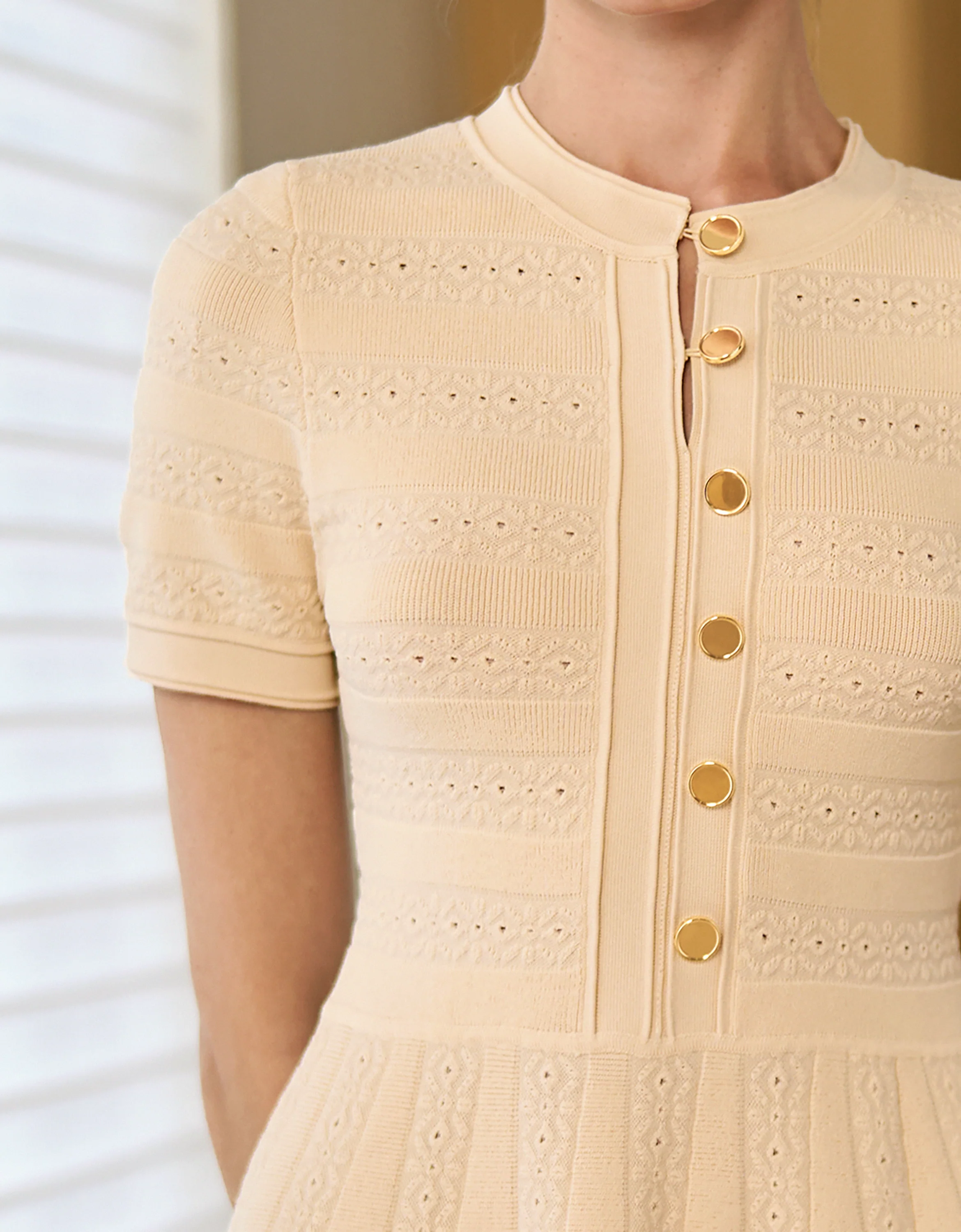 Button Front Knitted Short Sleeve Dress - Image 4