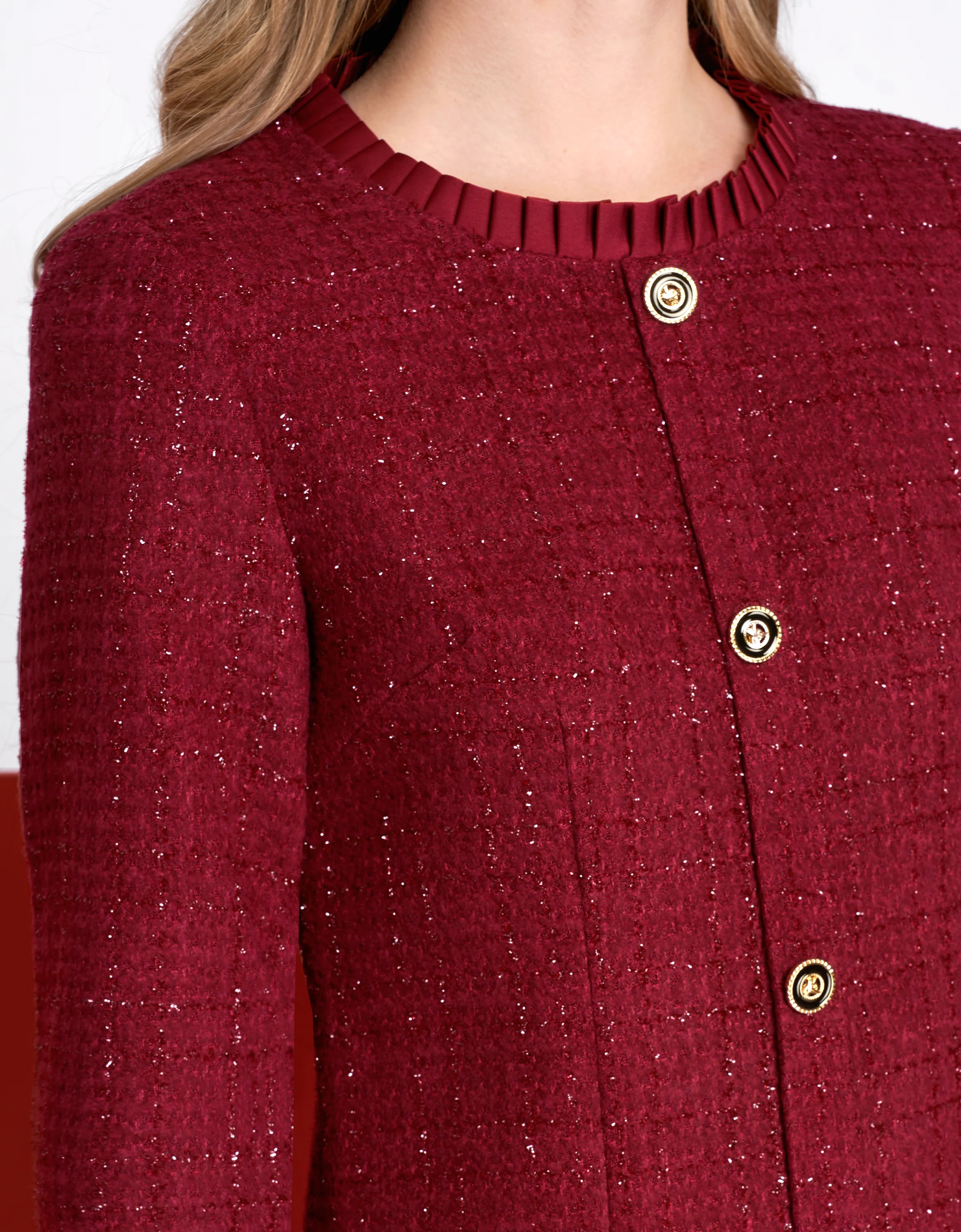 Button Front Long Sleeve Sequined Tweed Dress - Image 4