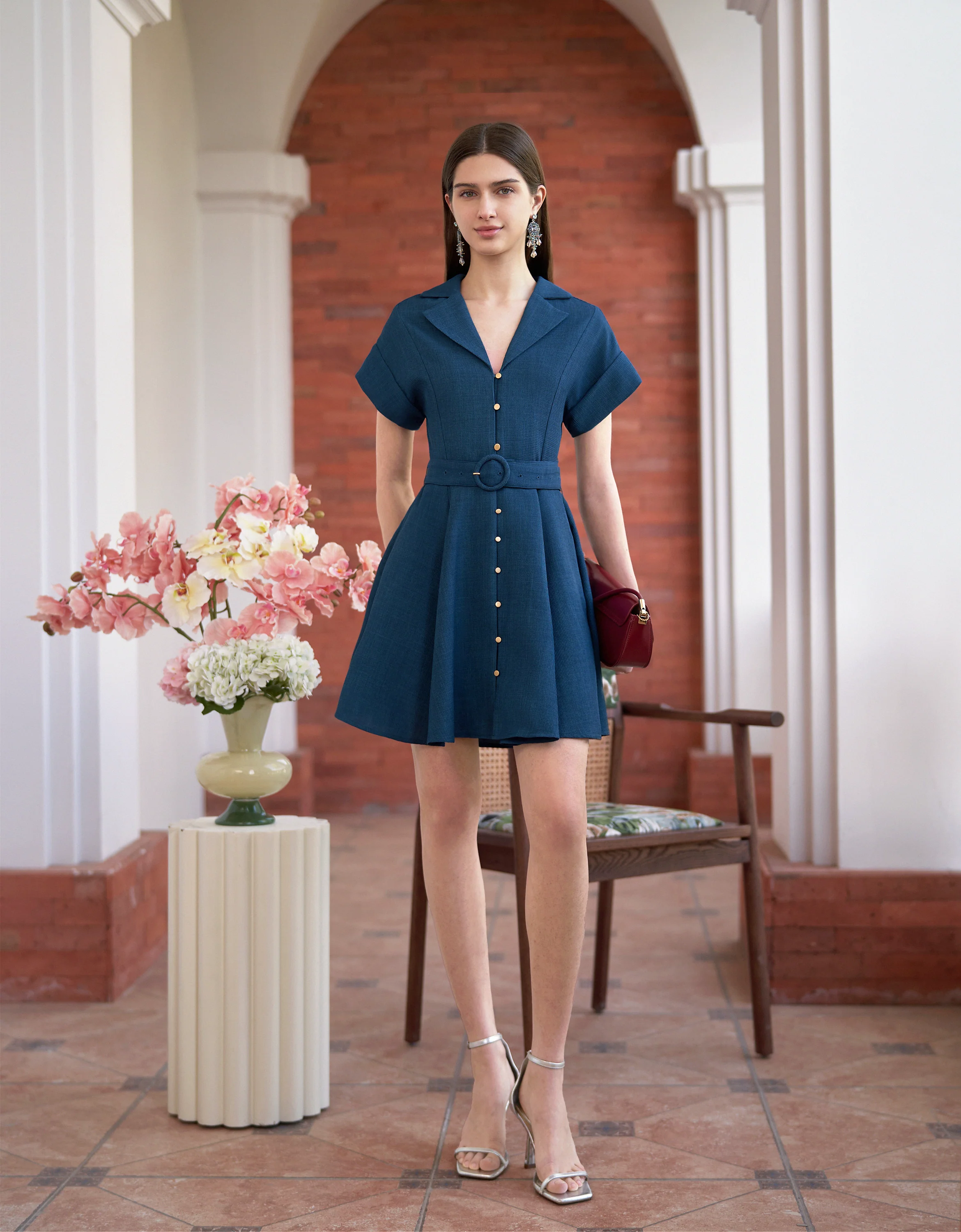 Button Front Notched Lapel Suit Dress - Image 3