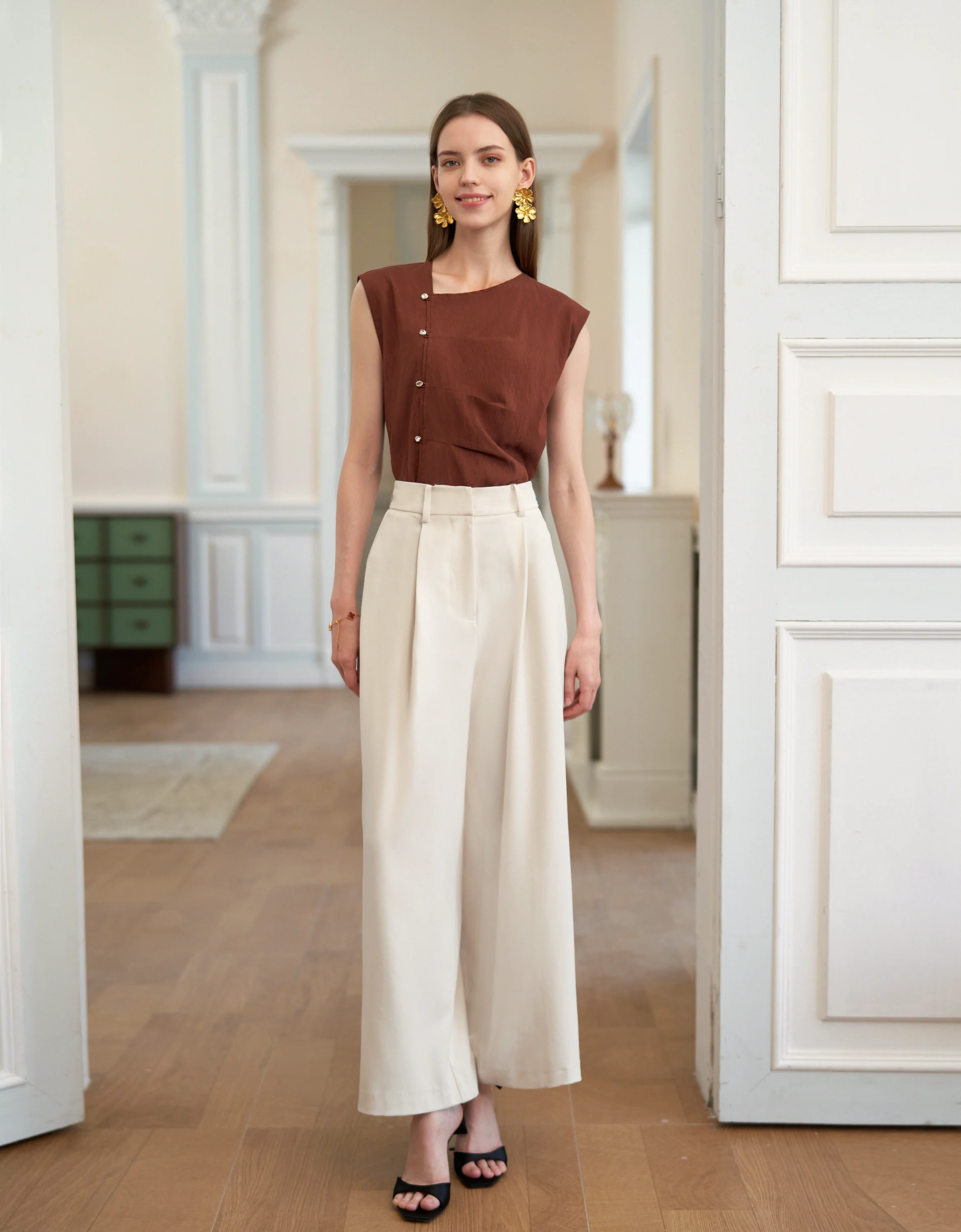 Button Front Pleated Asymmetric Top - Image 3