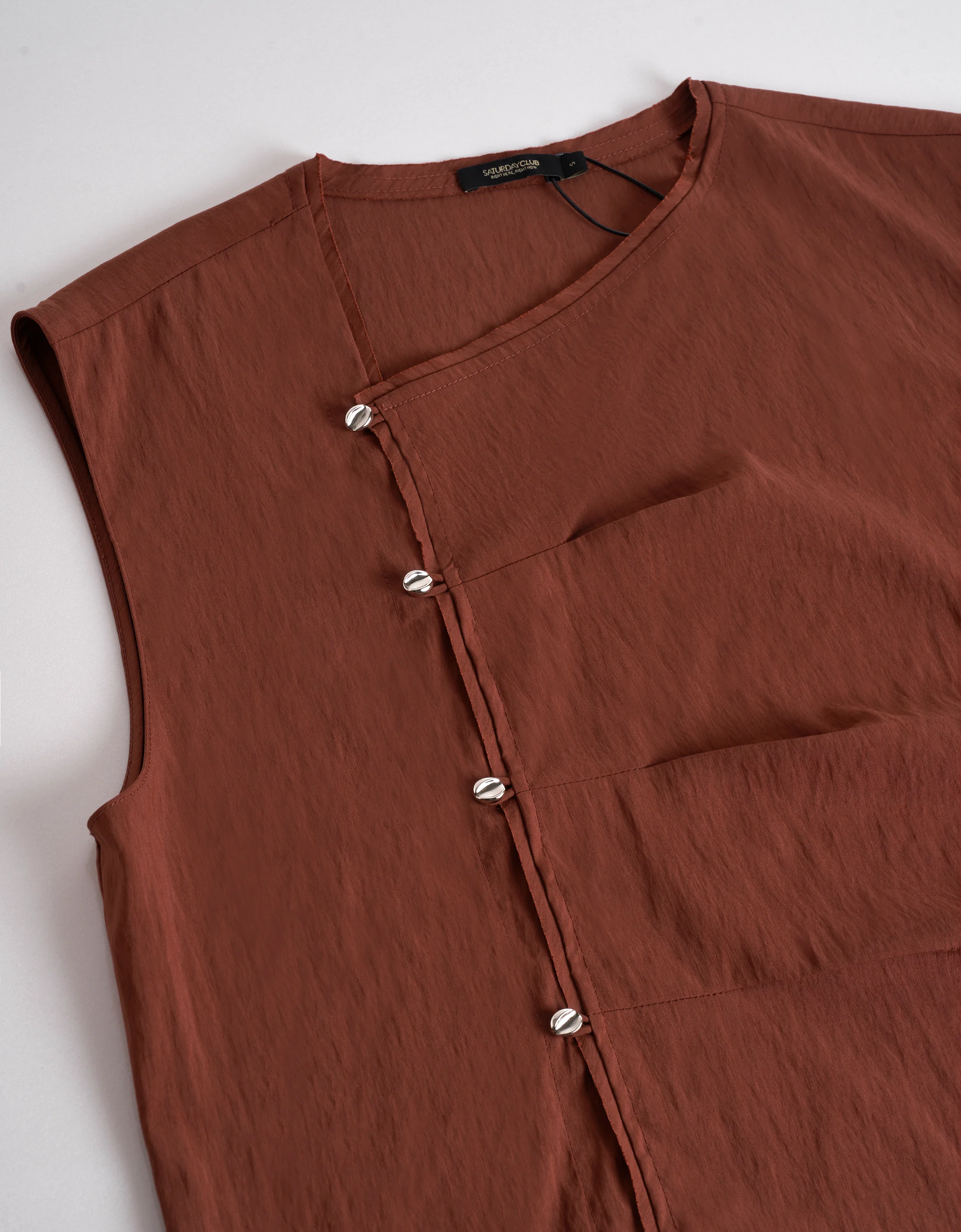 Button Front Pleated Asymmetric Top - Image 5