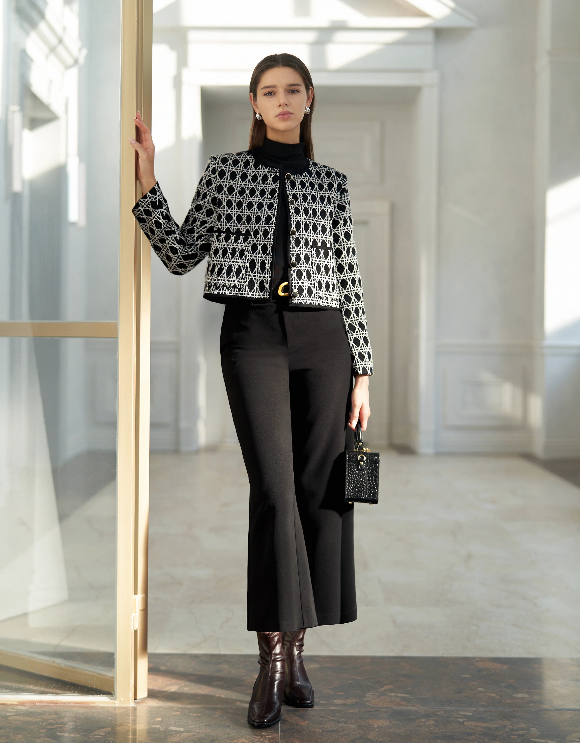 Button Front Round Neck Checkered Jacket - Image 10