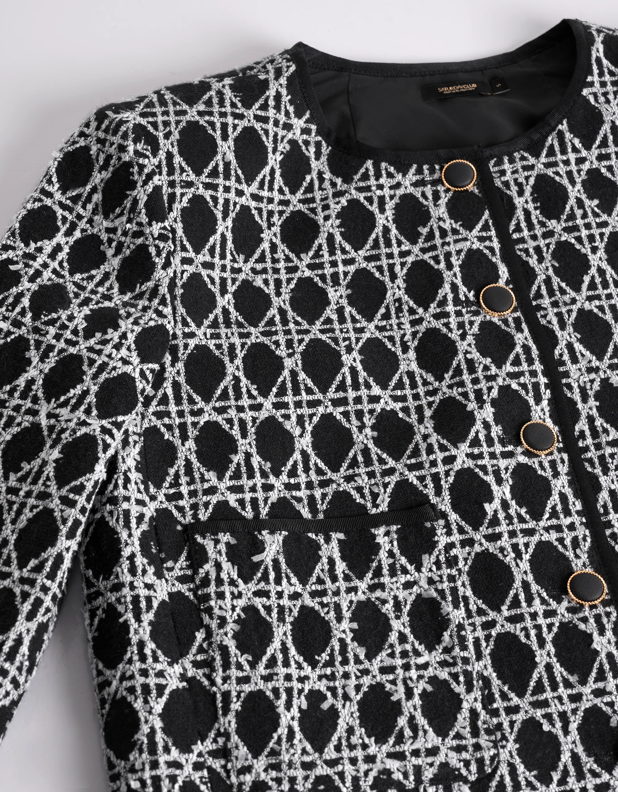 Button Front Round Neck Checkered Jacket - Image 11