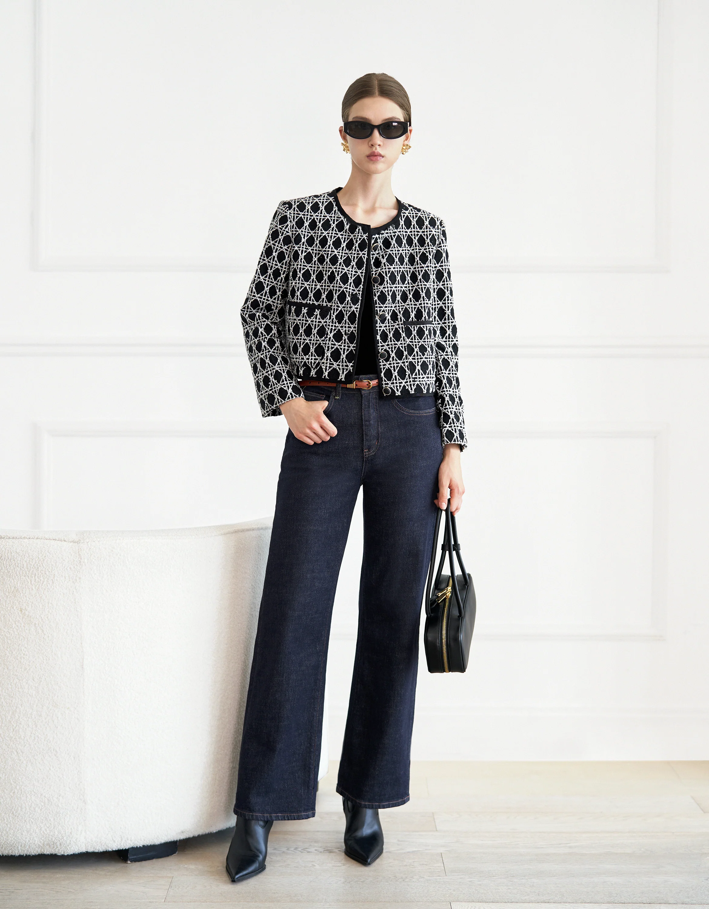 Button Front Round Neck Checkered Jacket - Image 5