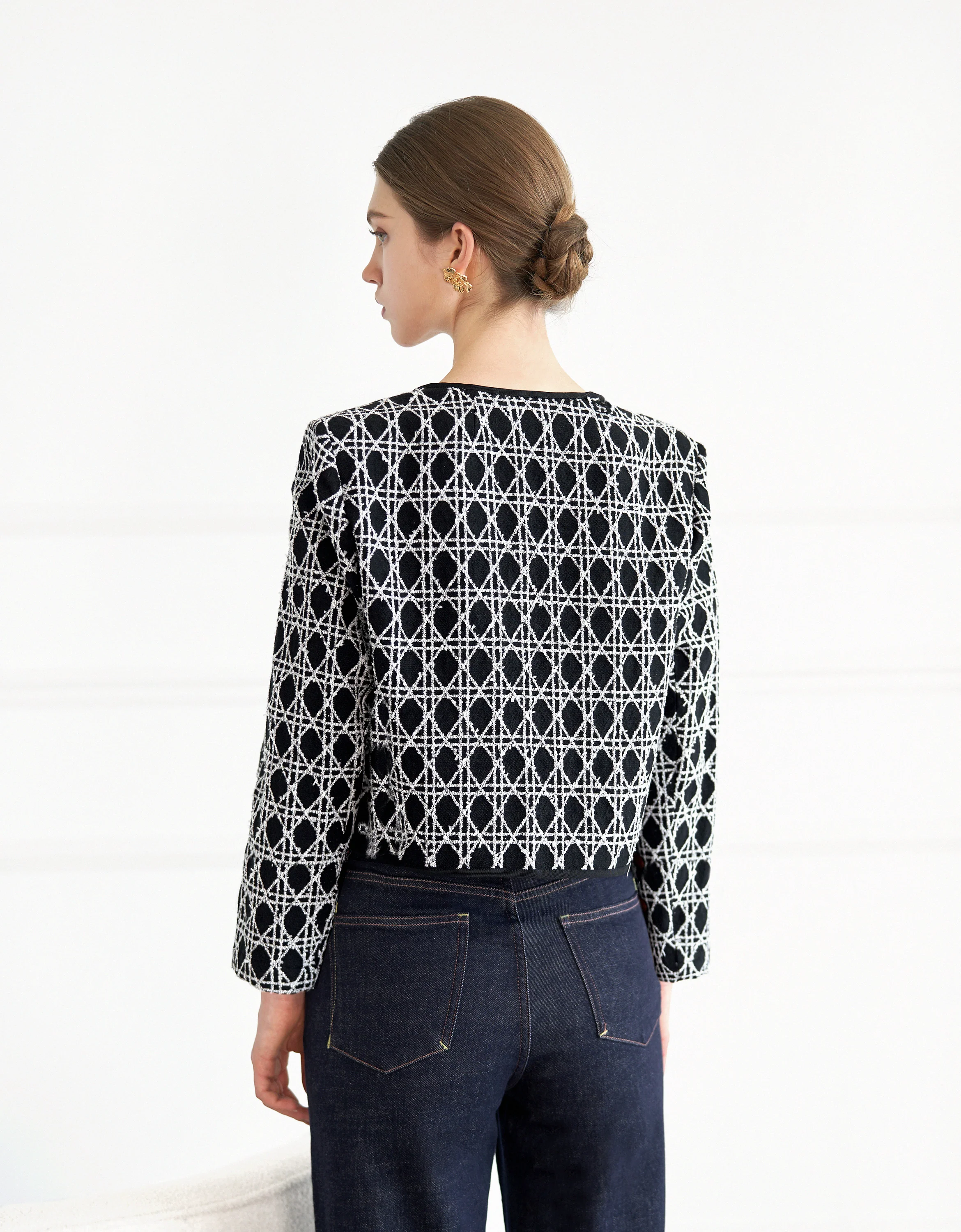 Button Front Round Neck Checkered Jacket - Image 6