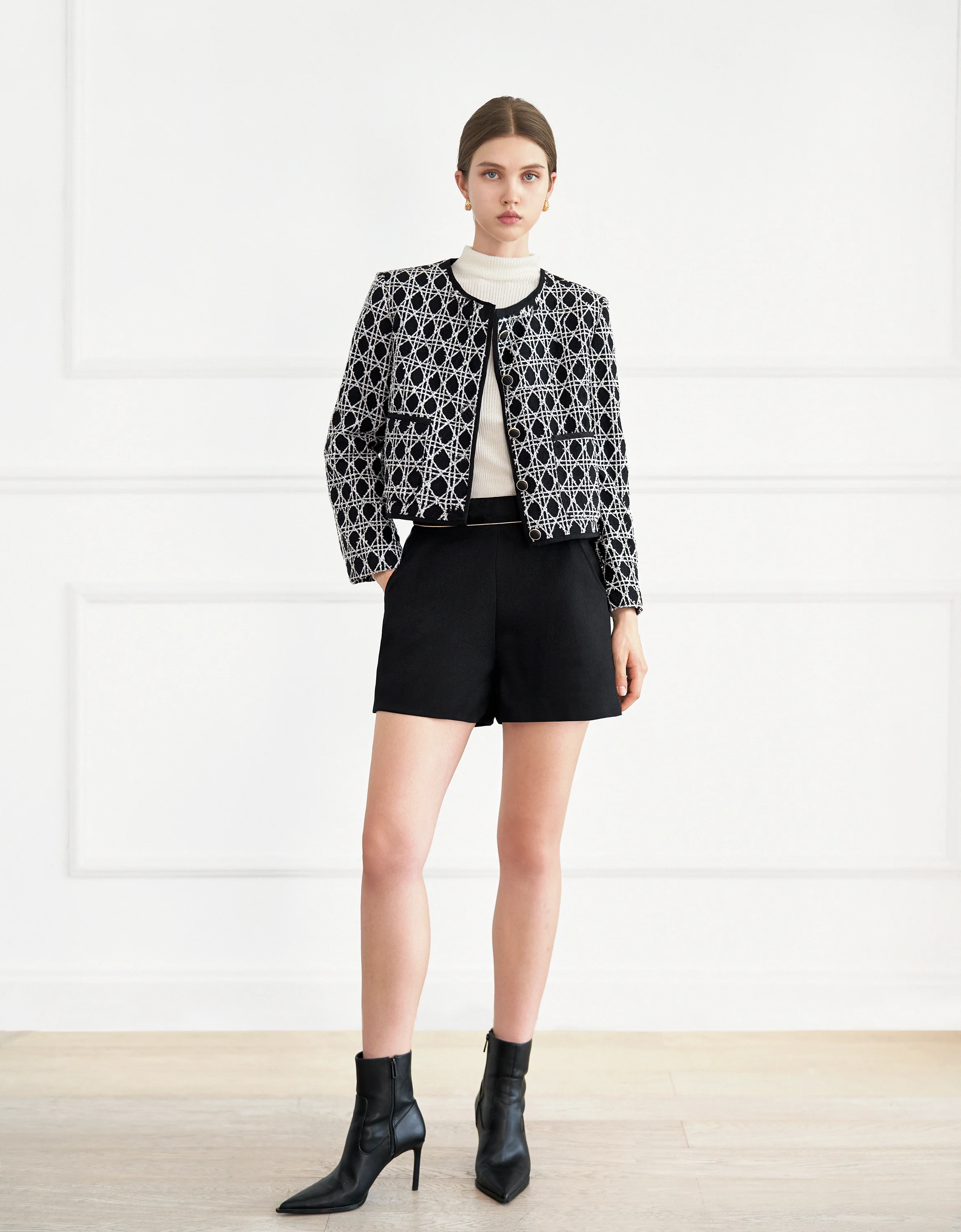 Button Front Round Neck Checkered Jacket - Image 7
