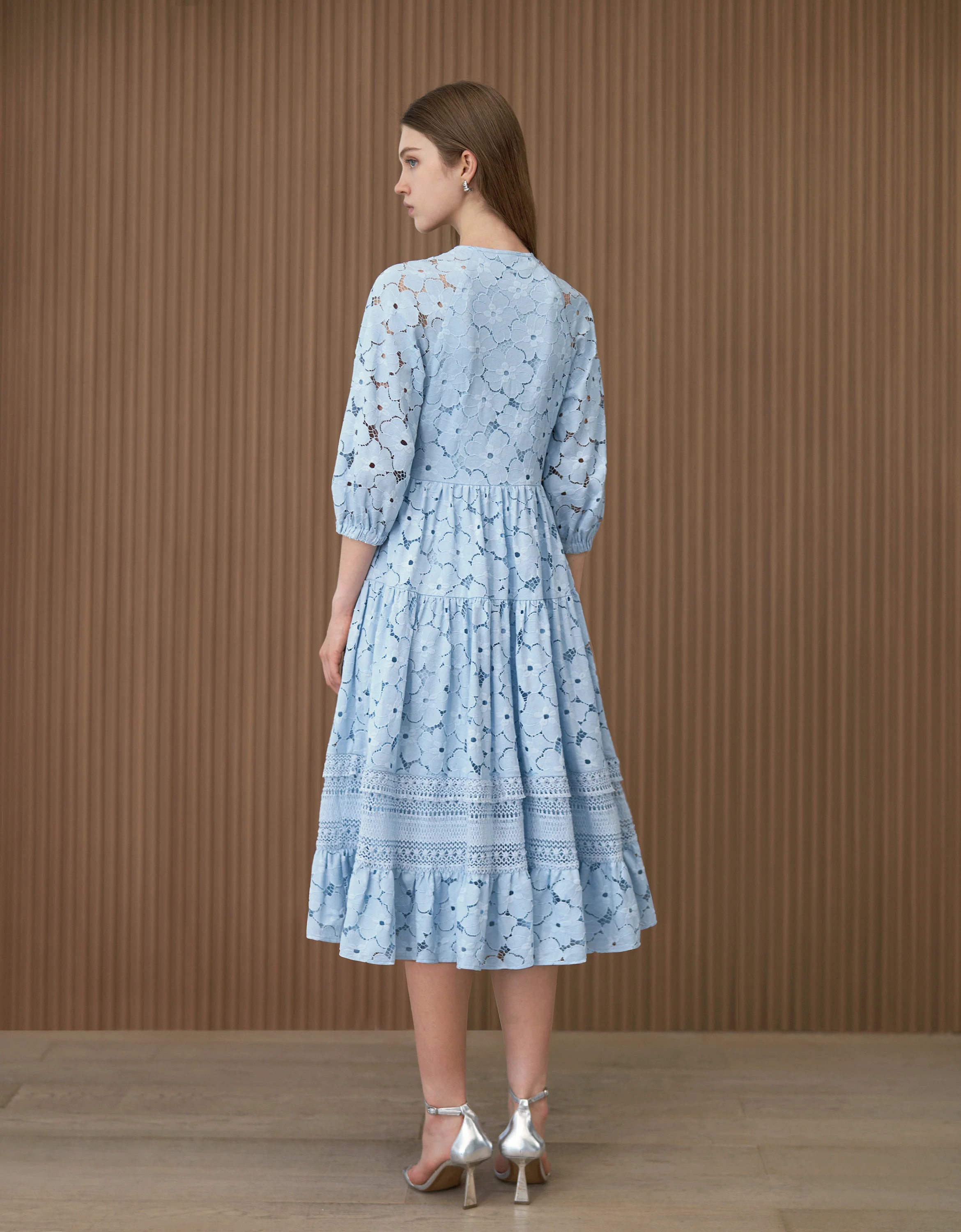 Button Front Ruffled Skirt Lace Dress - Image 5