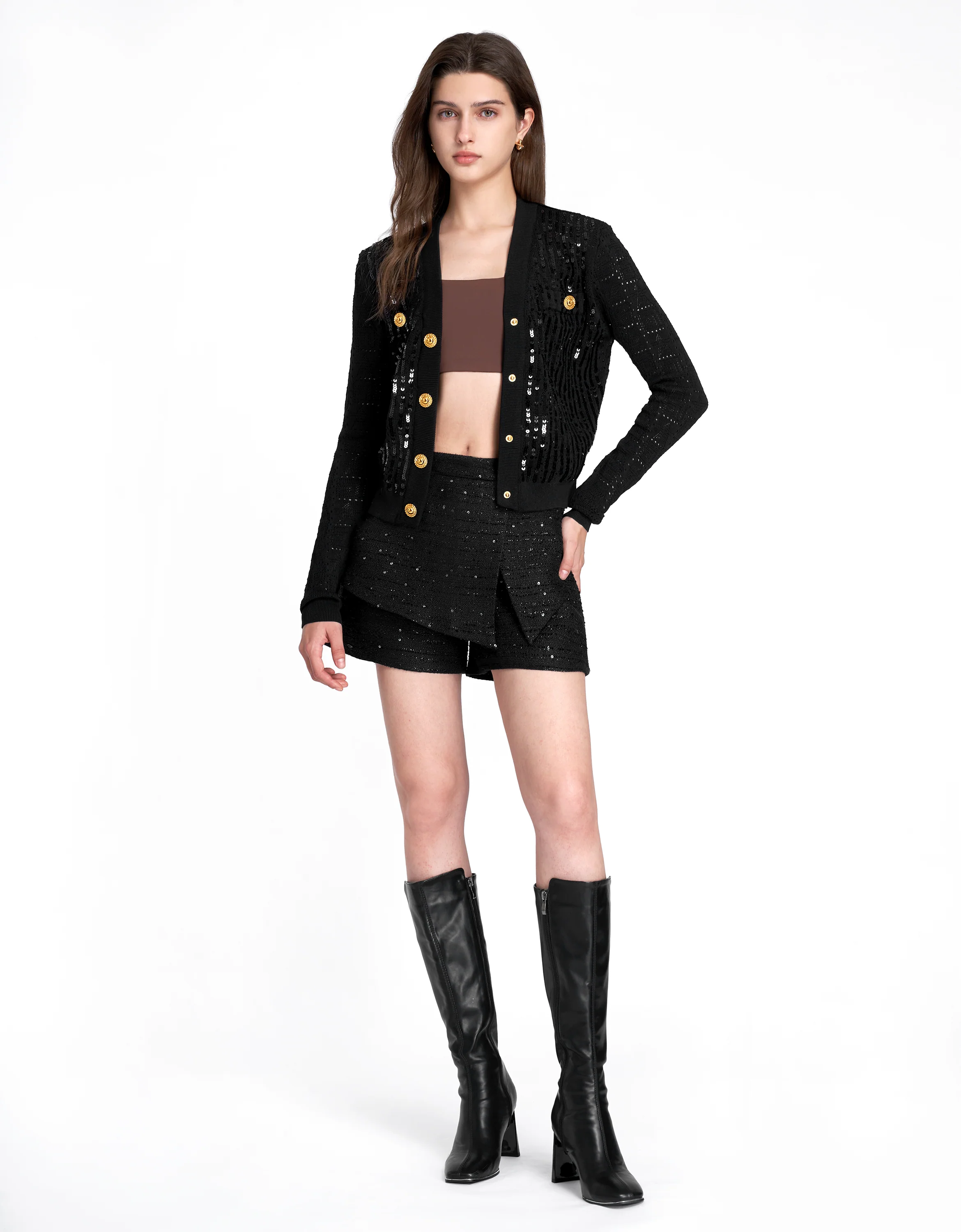 Button Front Sequin Wool Top - Image 4