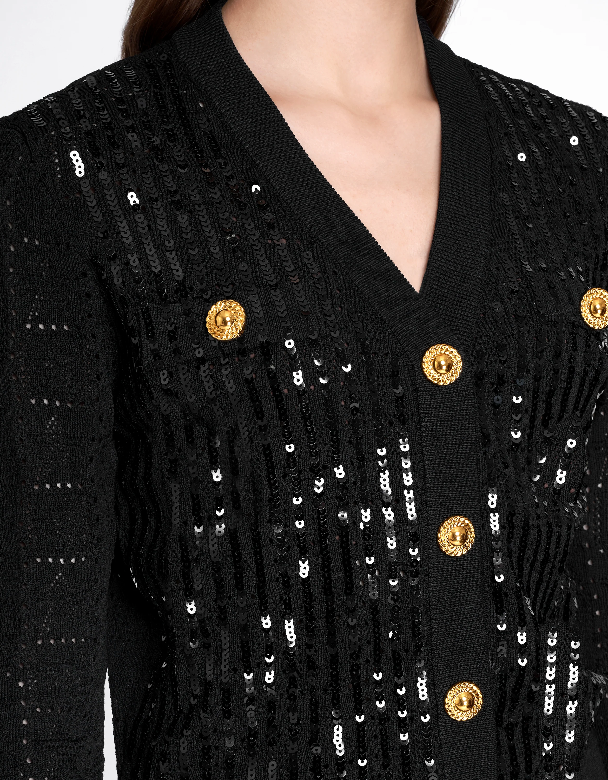 Button Front Sequin Wool Top - Image 5