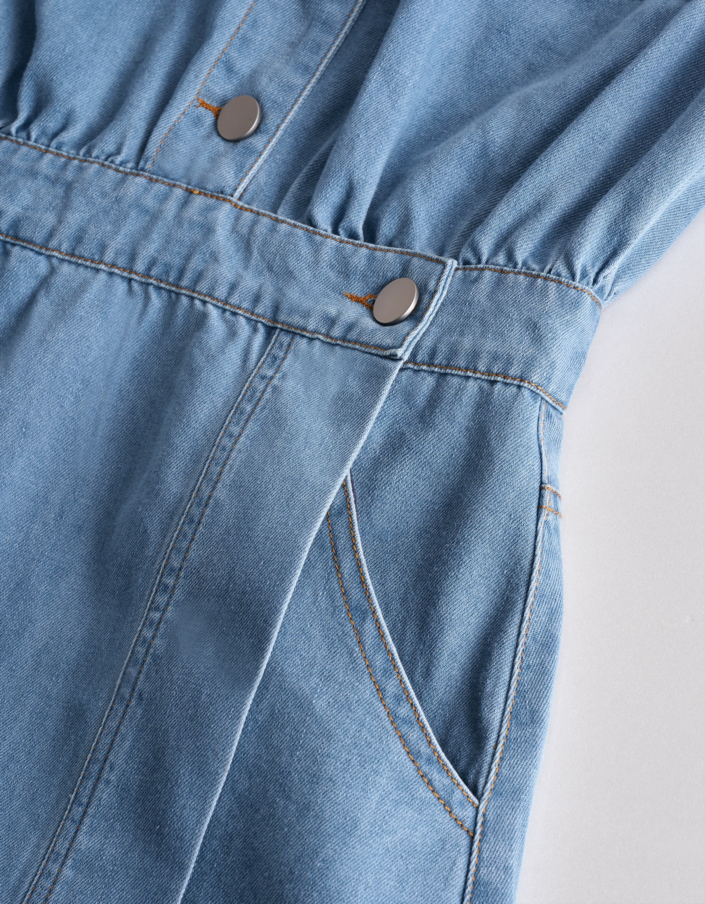 Button Front Short Sleeve Denim Dress - Image 6