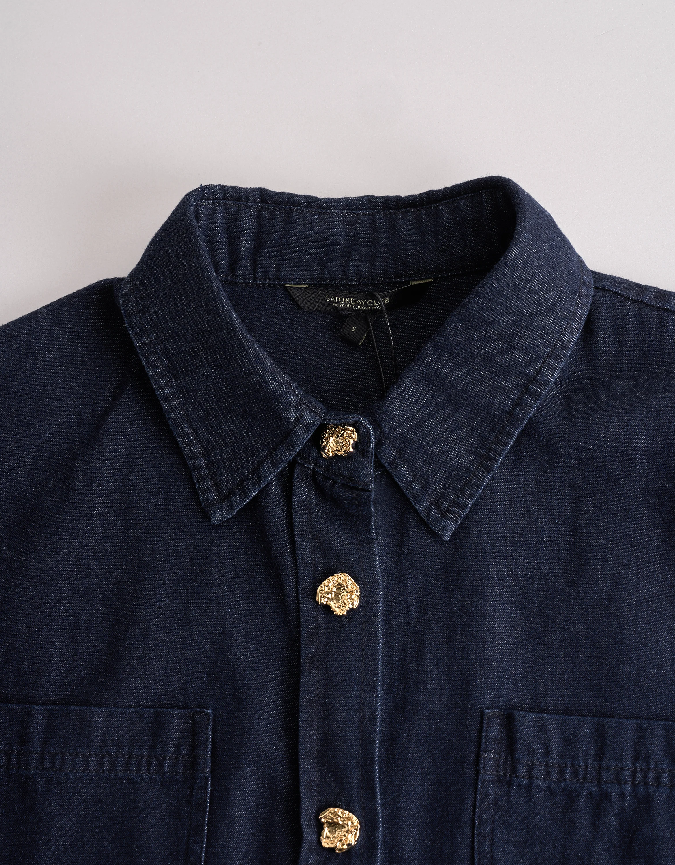 Button Front Short Sleeve Denim Shirt - Image 5