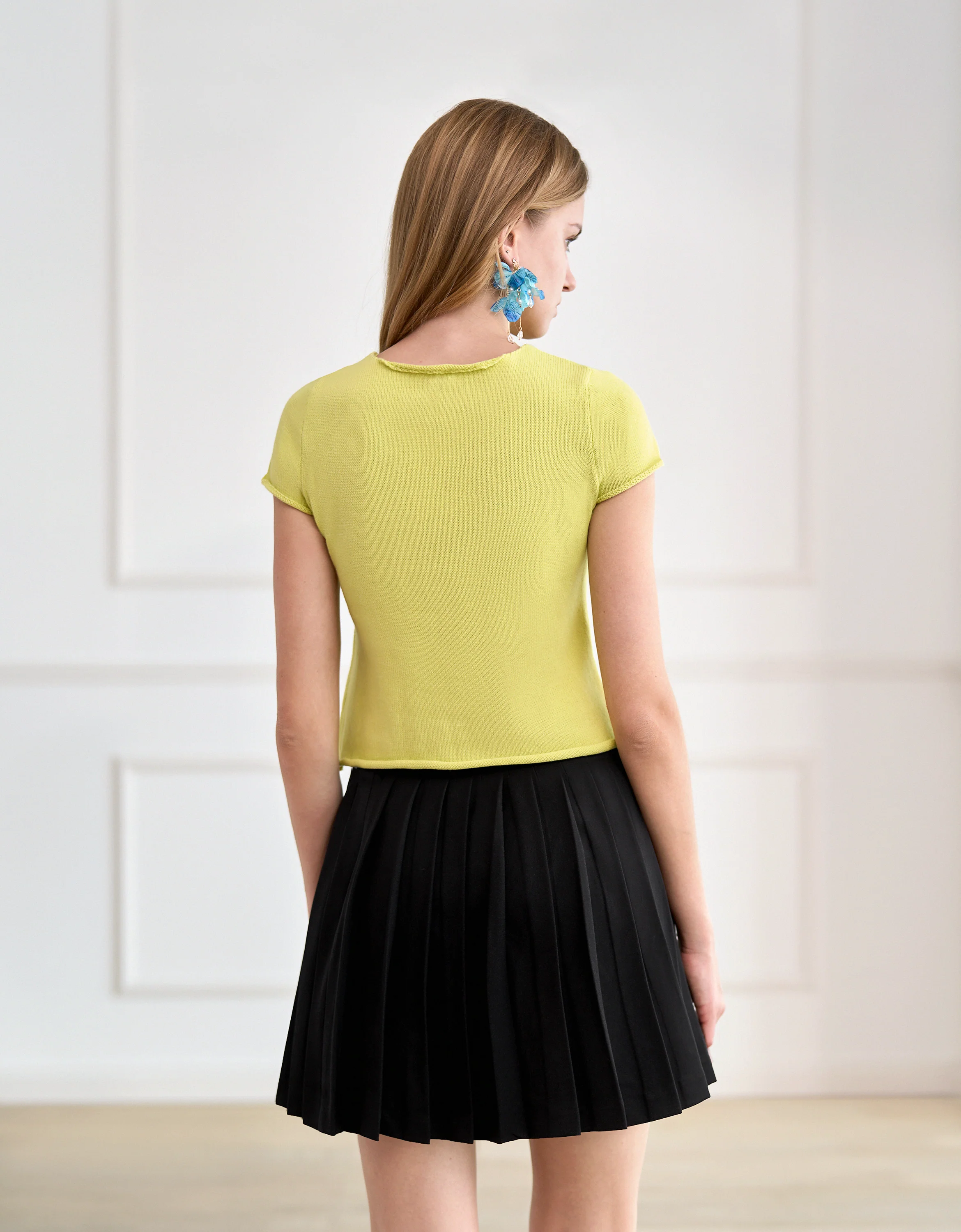 Button Front Short Sleeve Knit Top - Image 11
