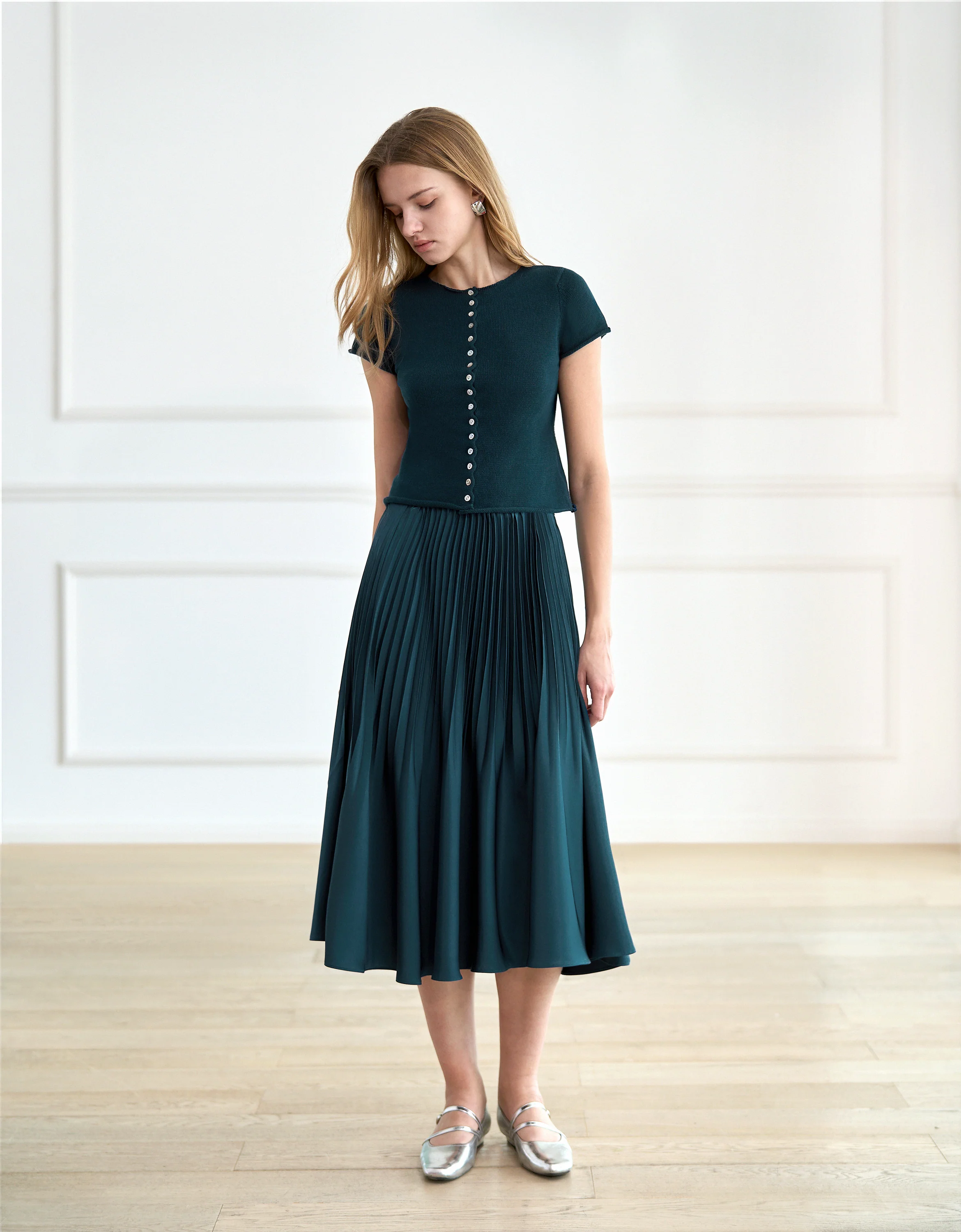 Button Front Short Sleeve Knit Top - Image 5
