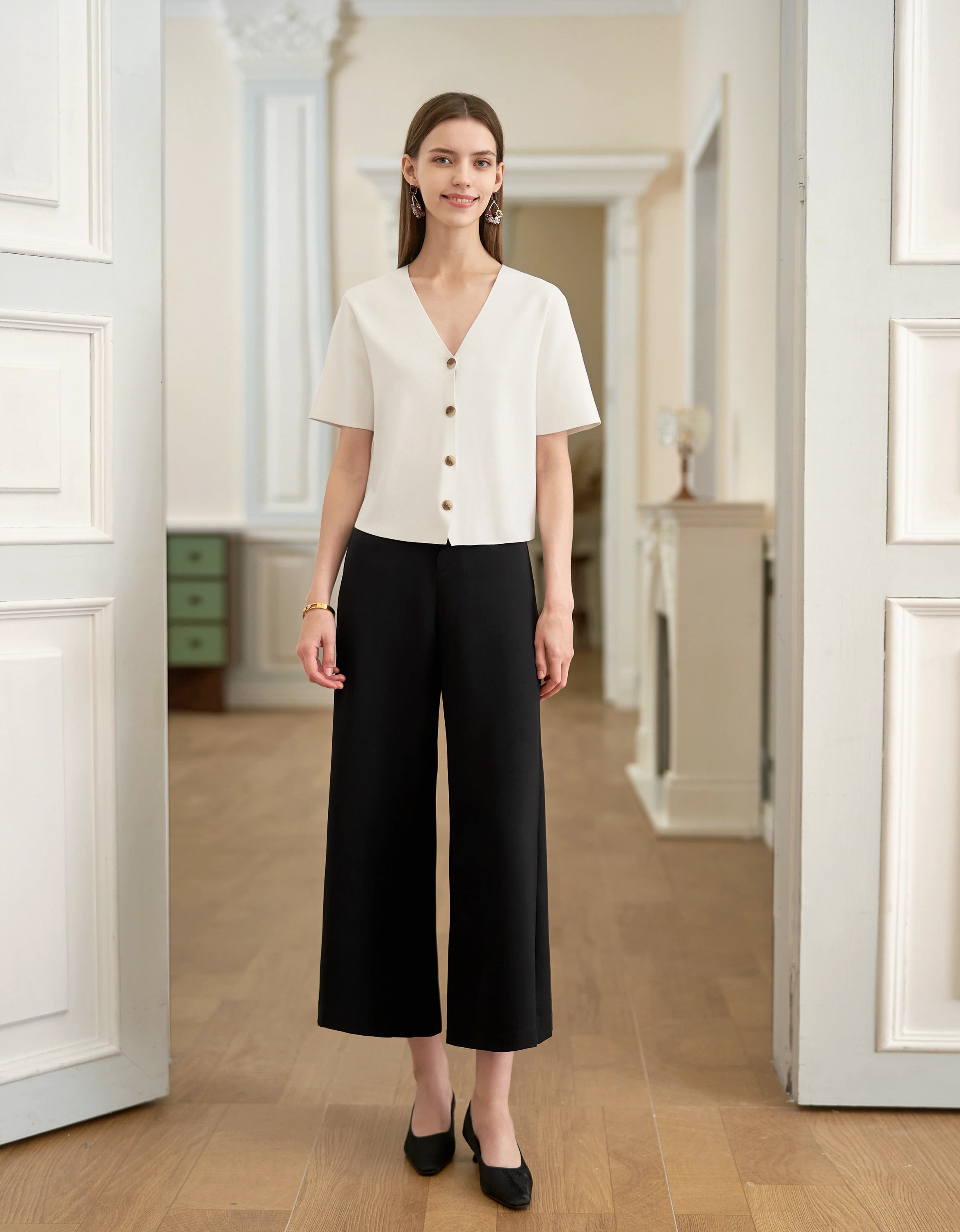 Button Front Short Sleeve Knit Top - Image 13