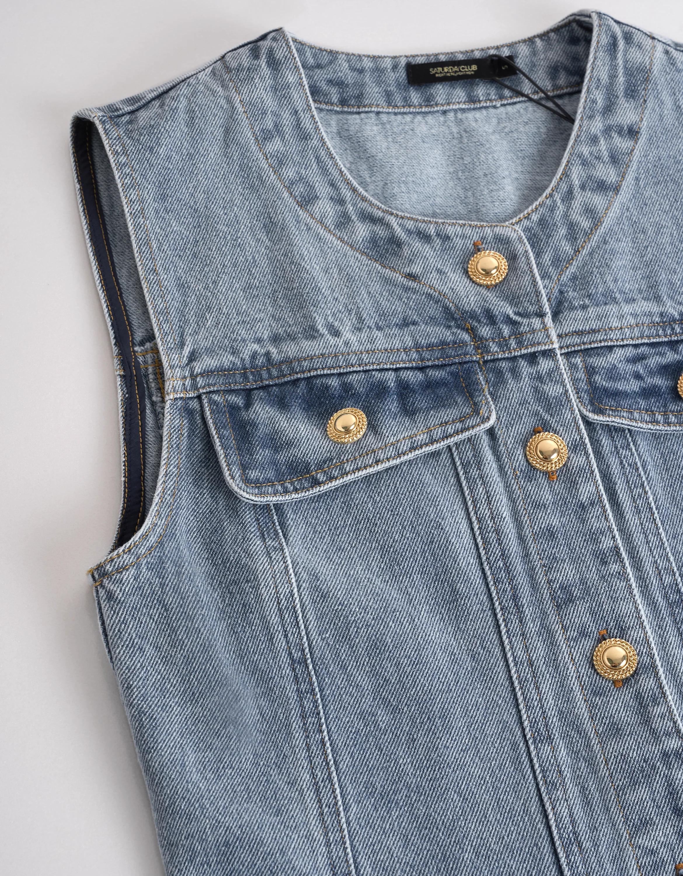 Button Front Sleeveless Denim Dress - Image 5