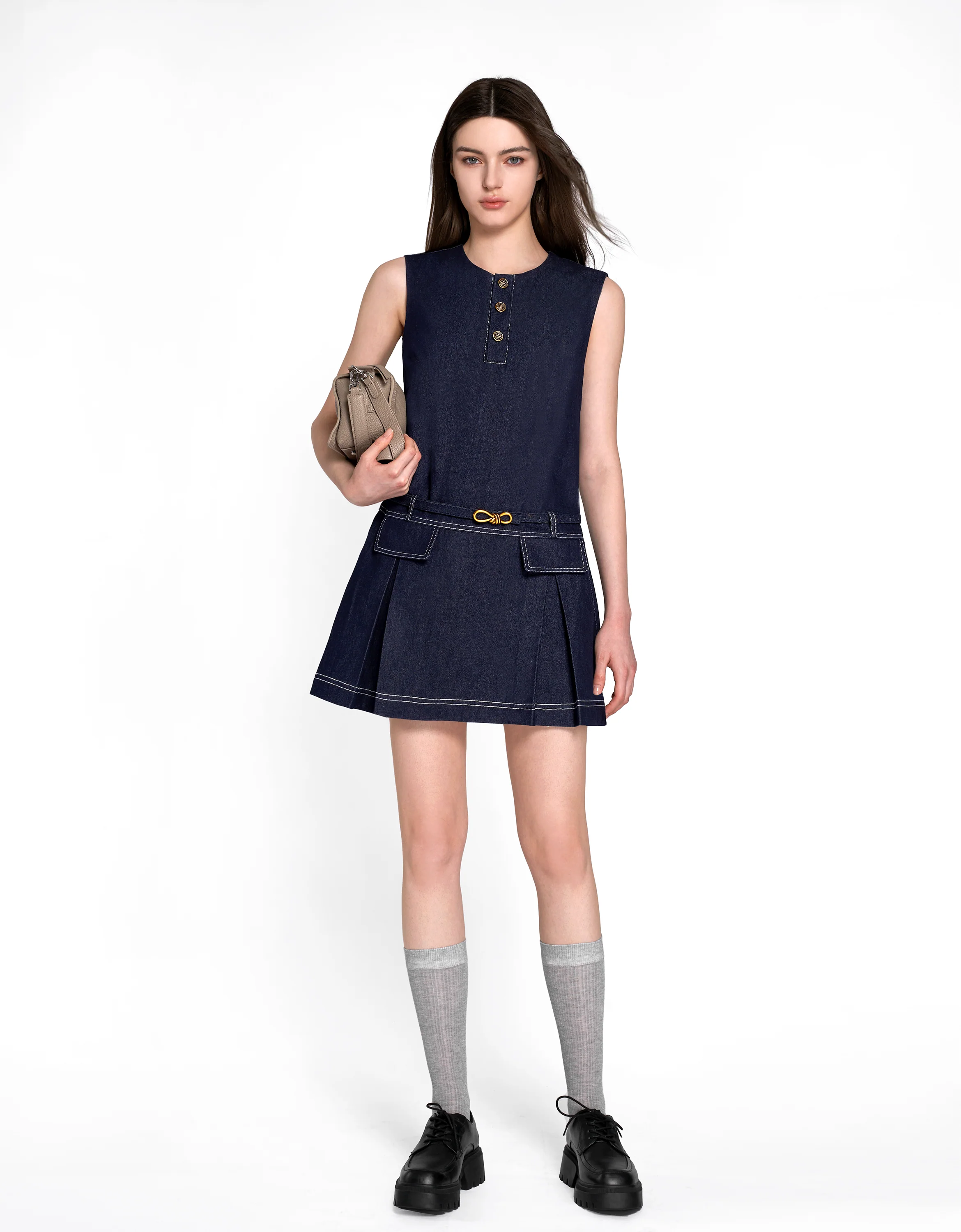 Button Front Sleeveless Denim Dress - Image 3