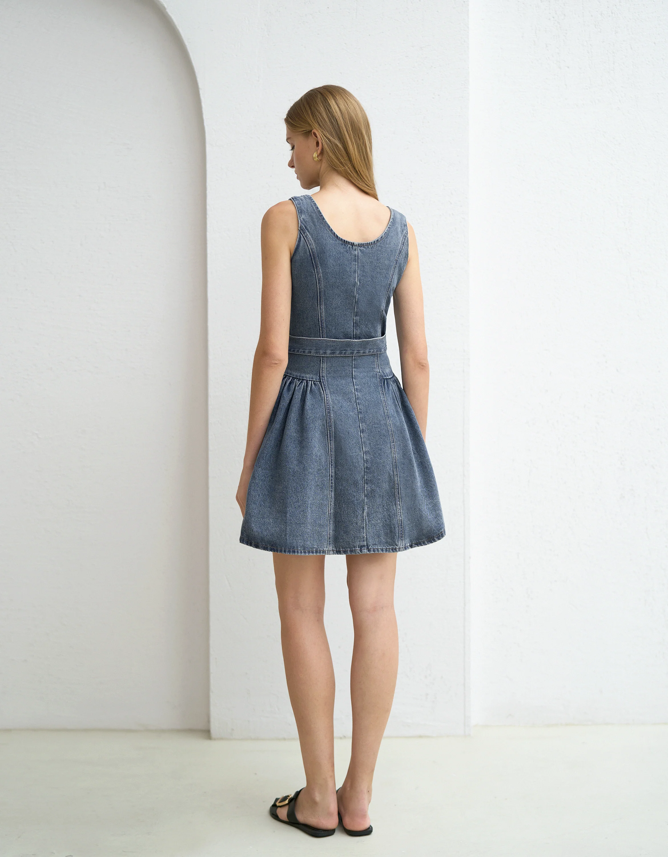 Button Front Sleeveless Denim Dress - Image 3