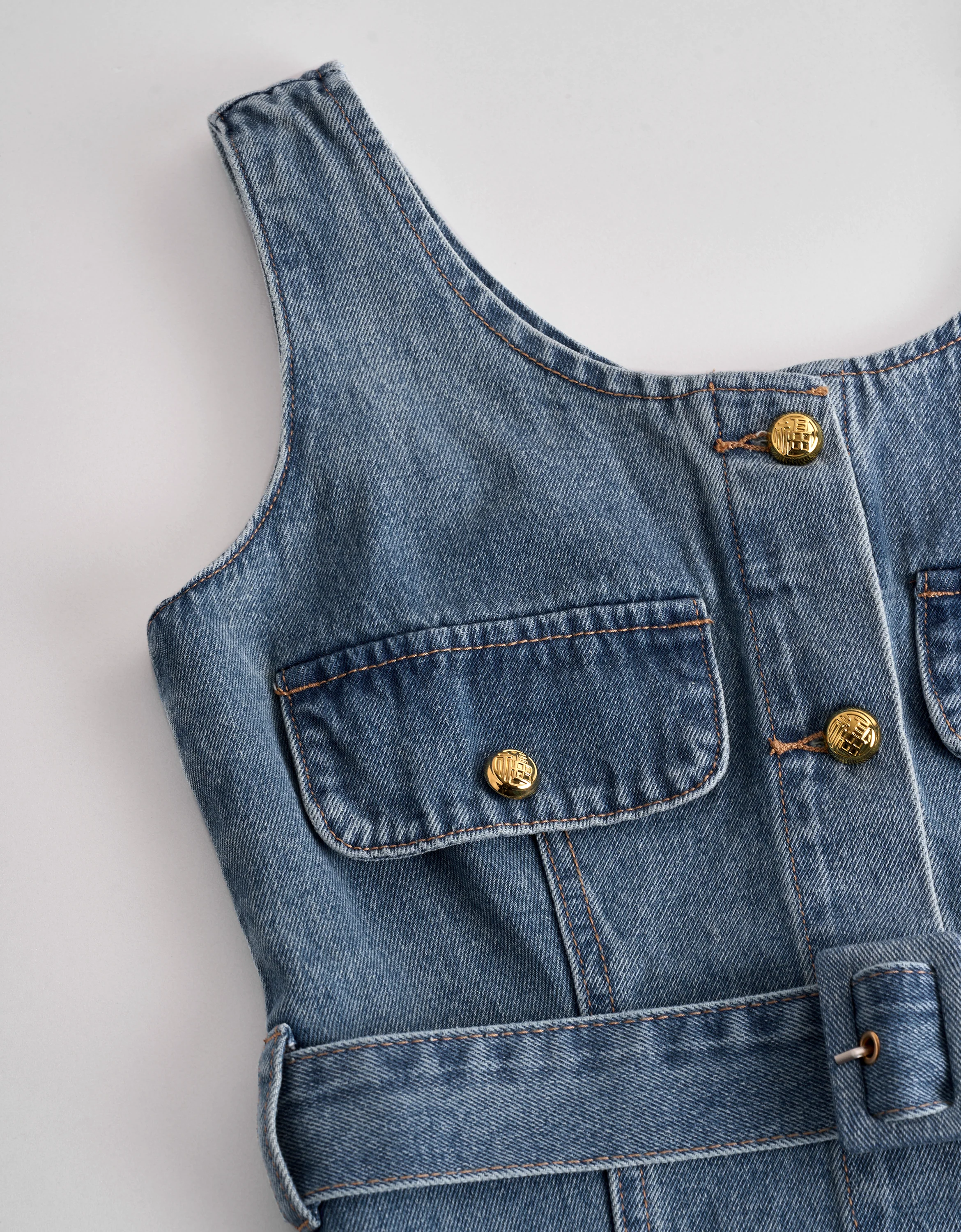 Button Front Sleeveless Denim Dress - Image 5