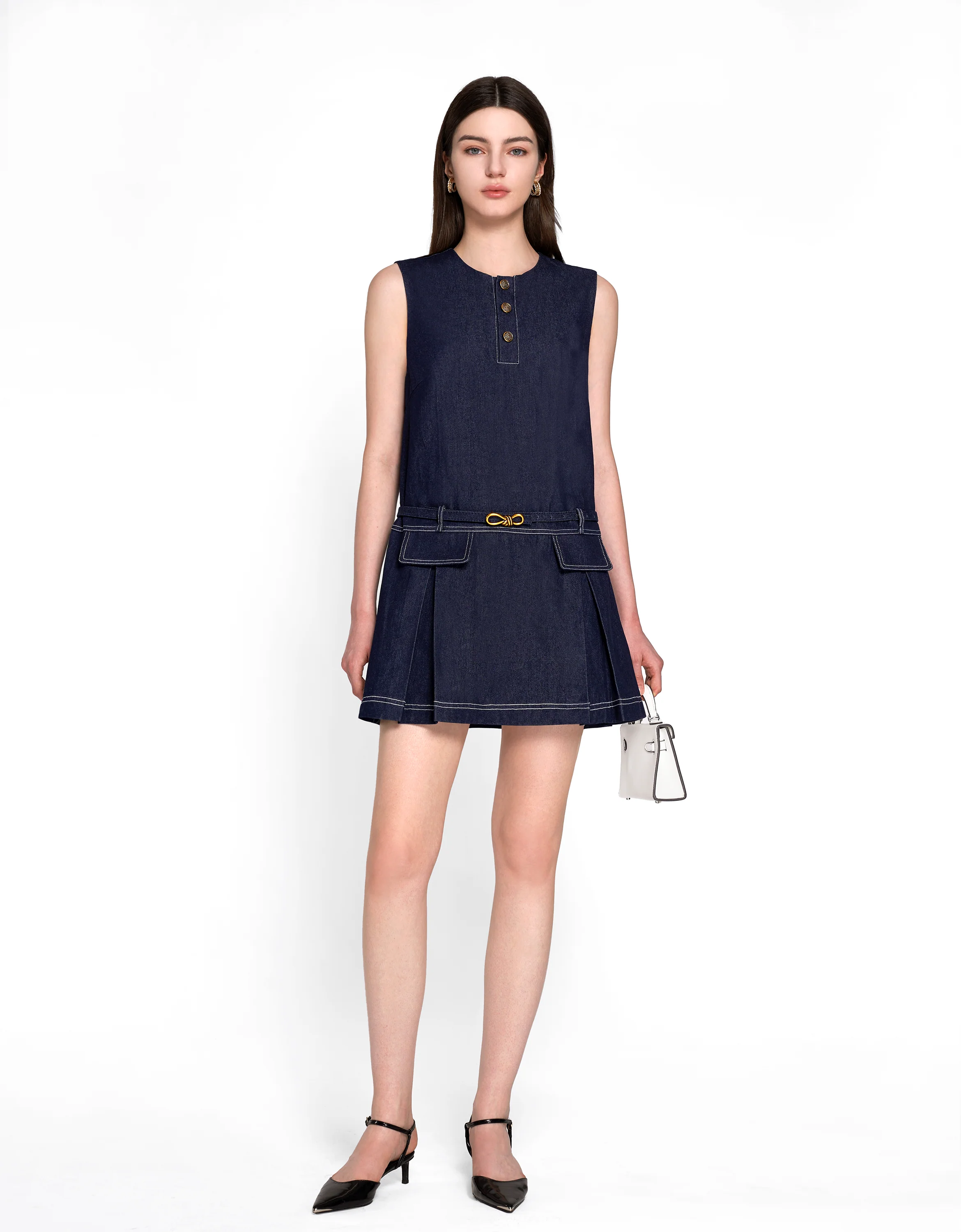 Button Front Sleeveless Denim Dress - Image 4