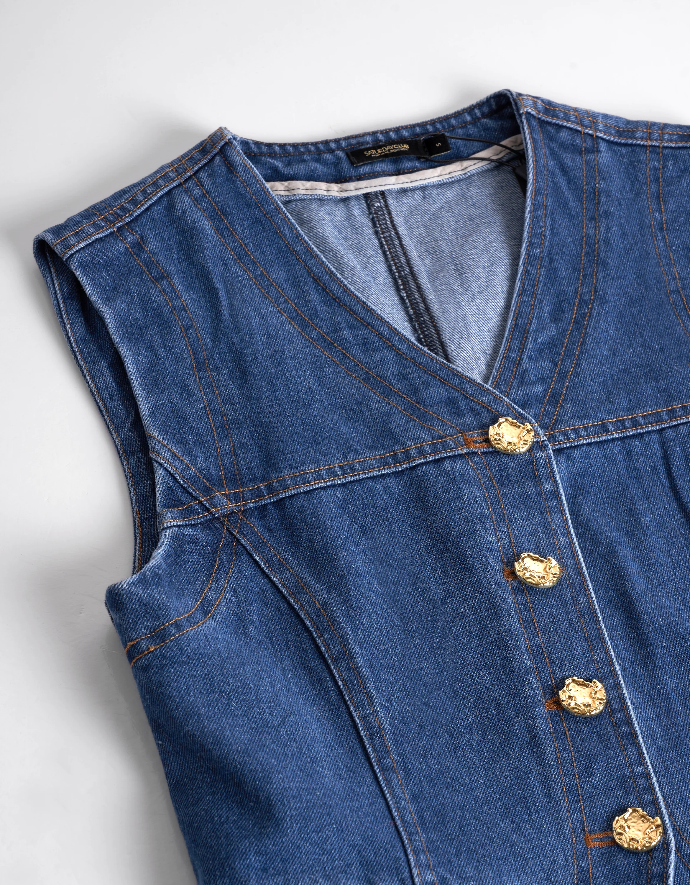 Button Front Sleeveless Denim Vest - Image 6