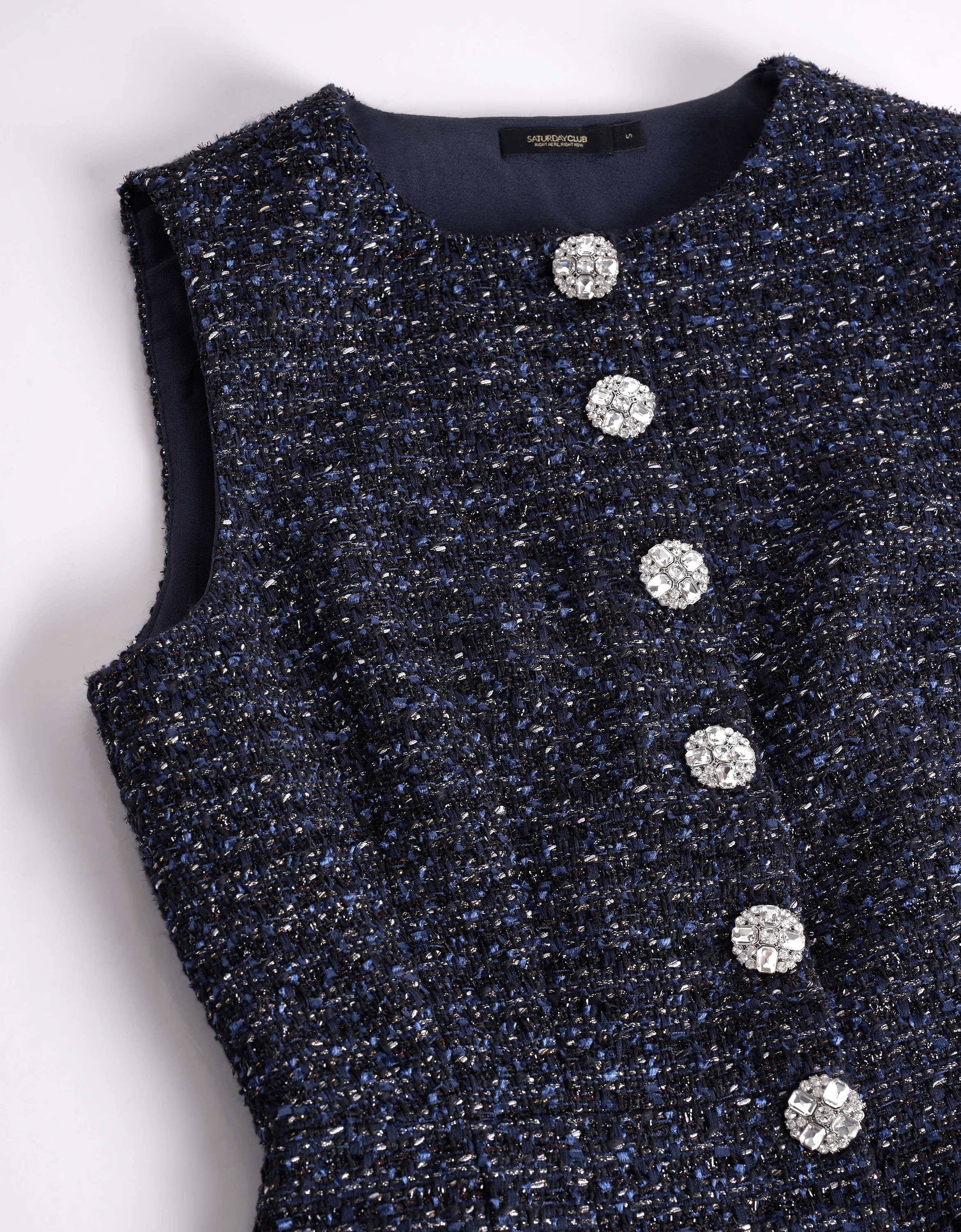 Button Front Sleeveless Tweed Vest - Image 13