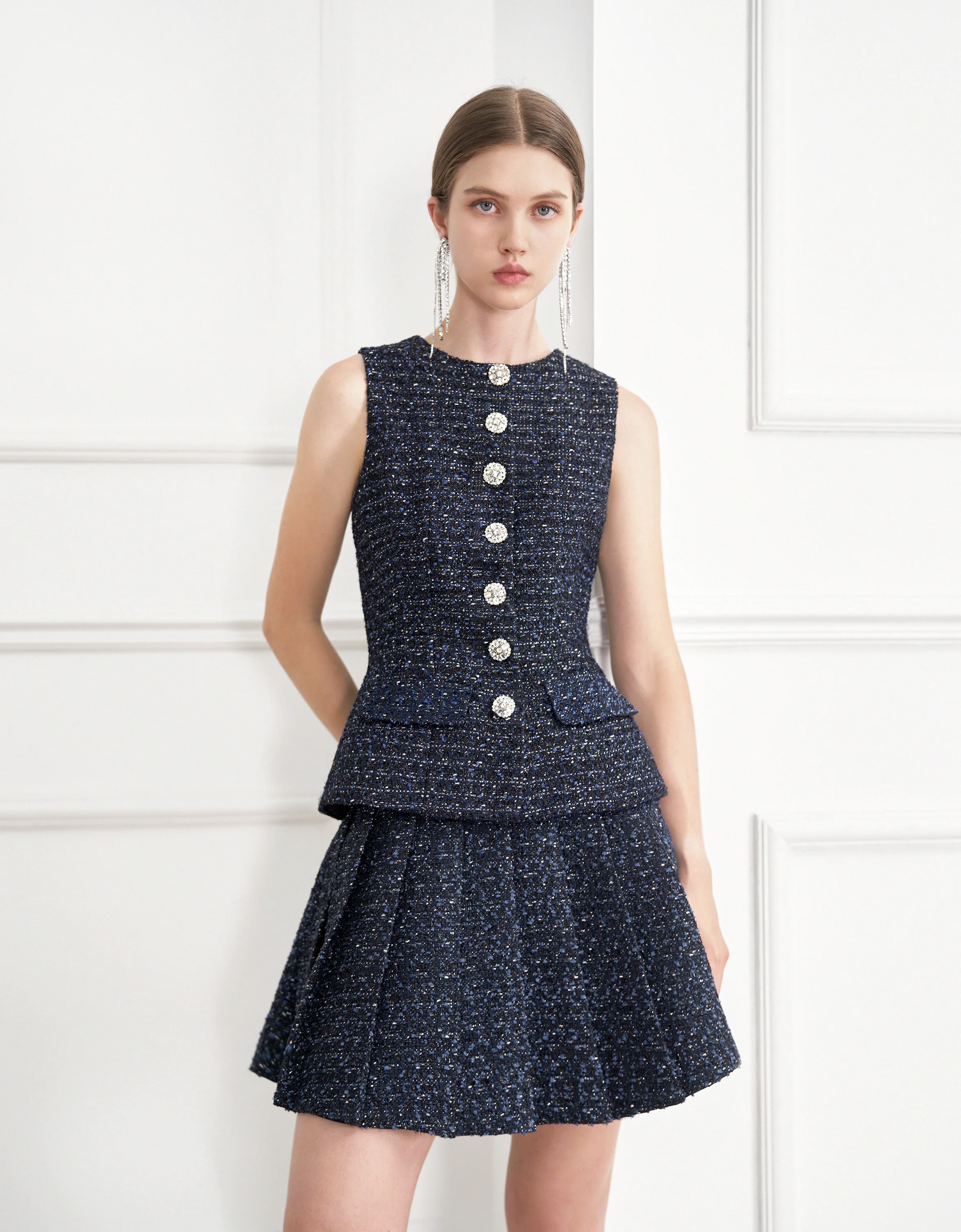 Button Front Sleeveless Tweed Vest - Image 6