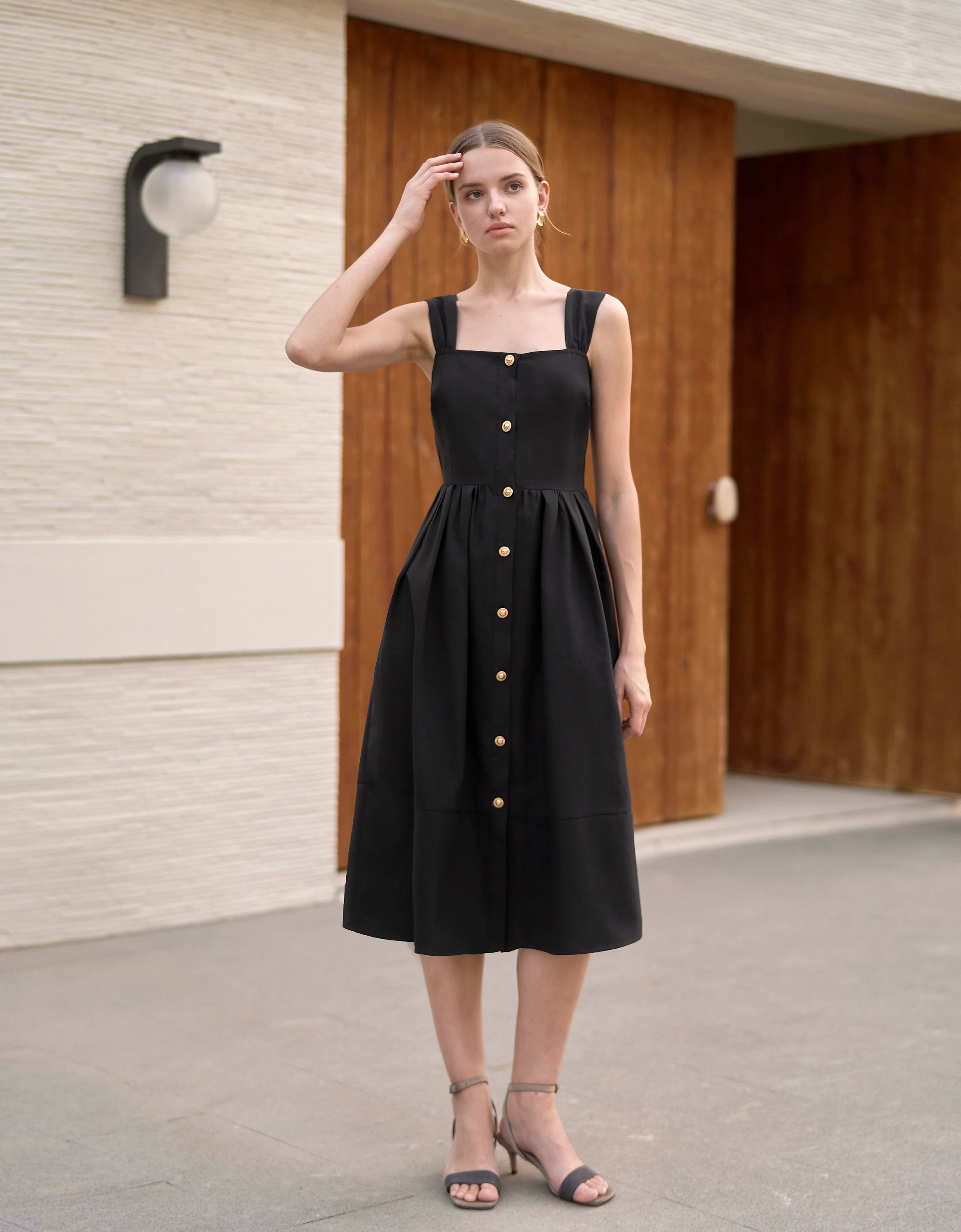 Button Front Square Neck Midi Dress - Image 3