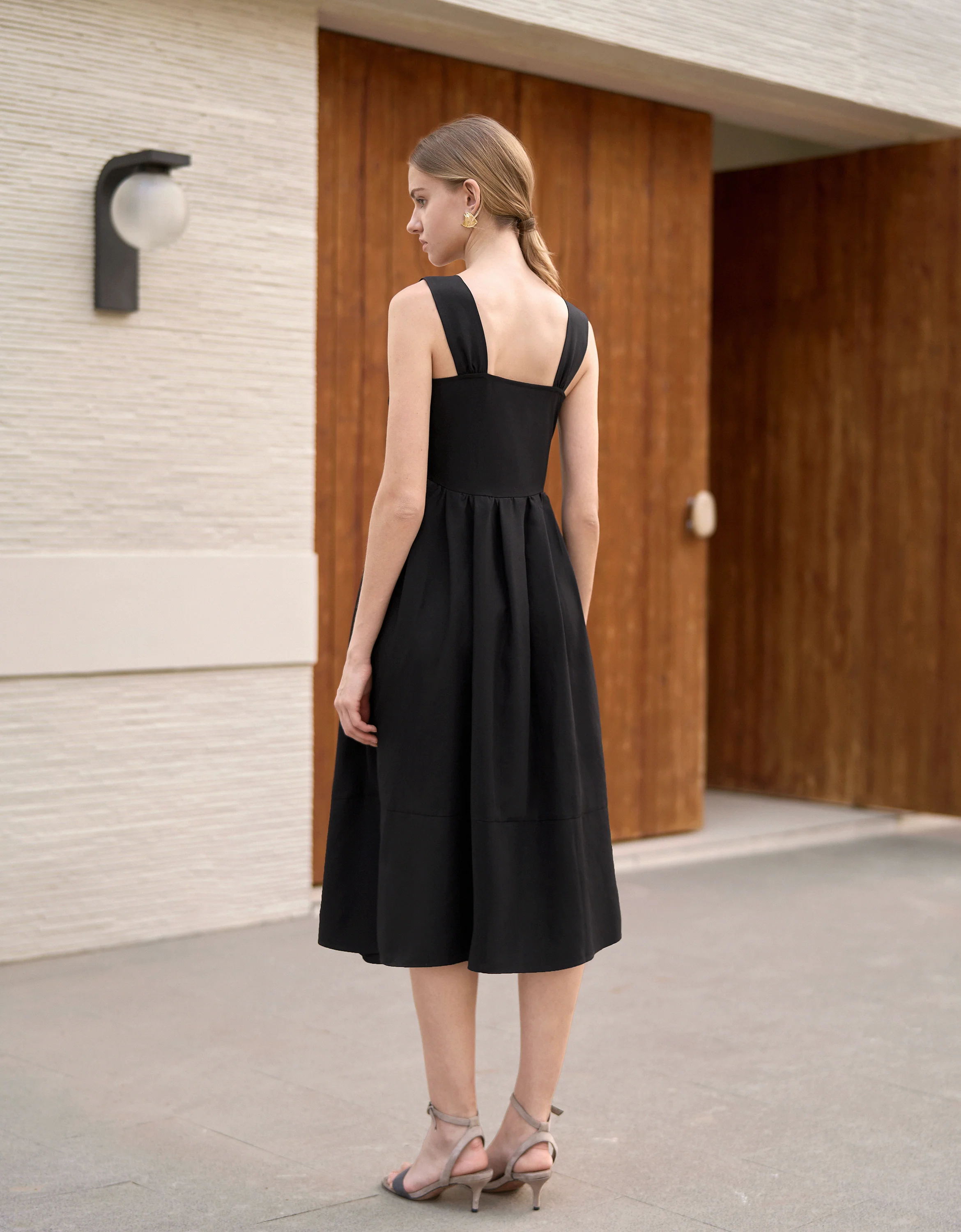 Button Front Square Neck Midi Dress - Image 4