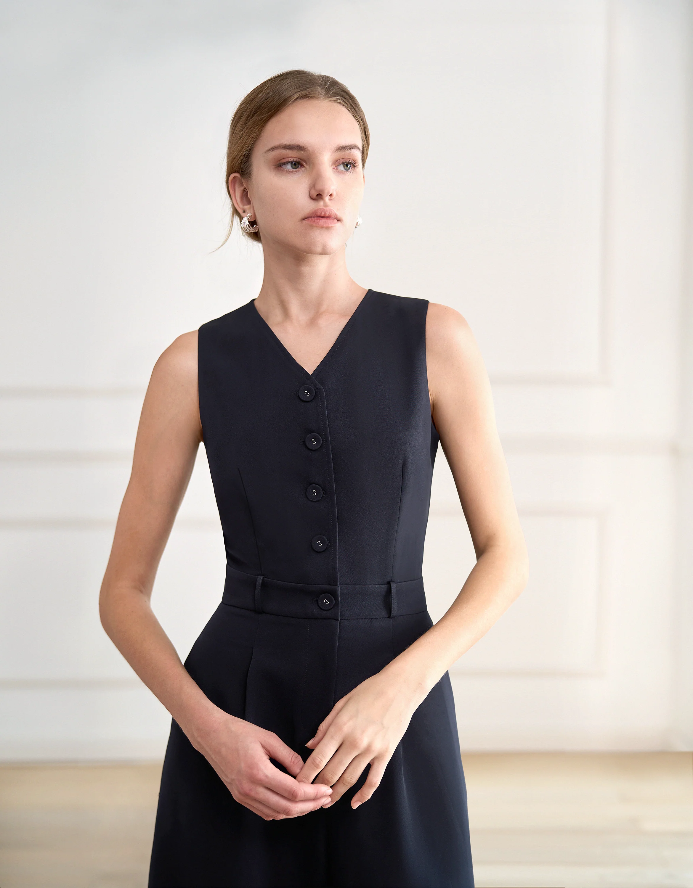 Button Front V-neck Jumpsuit - Image 3