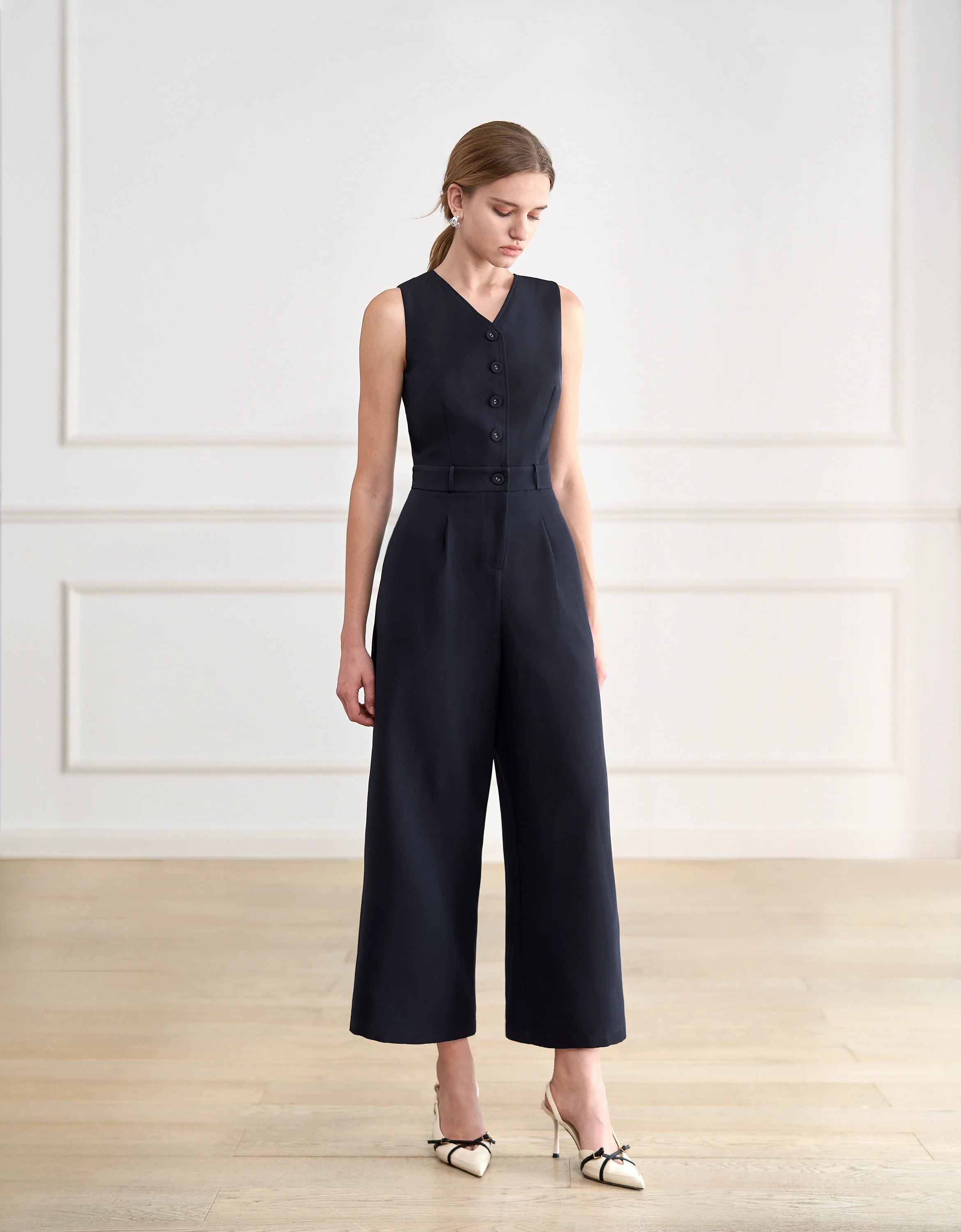 Button Front V-neck Jumpsuit - Image 5