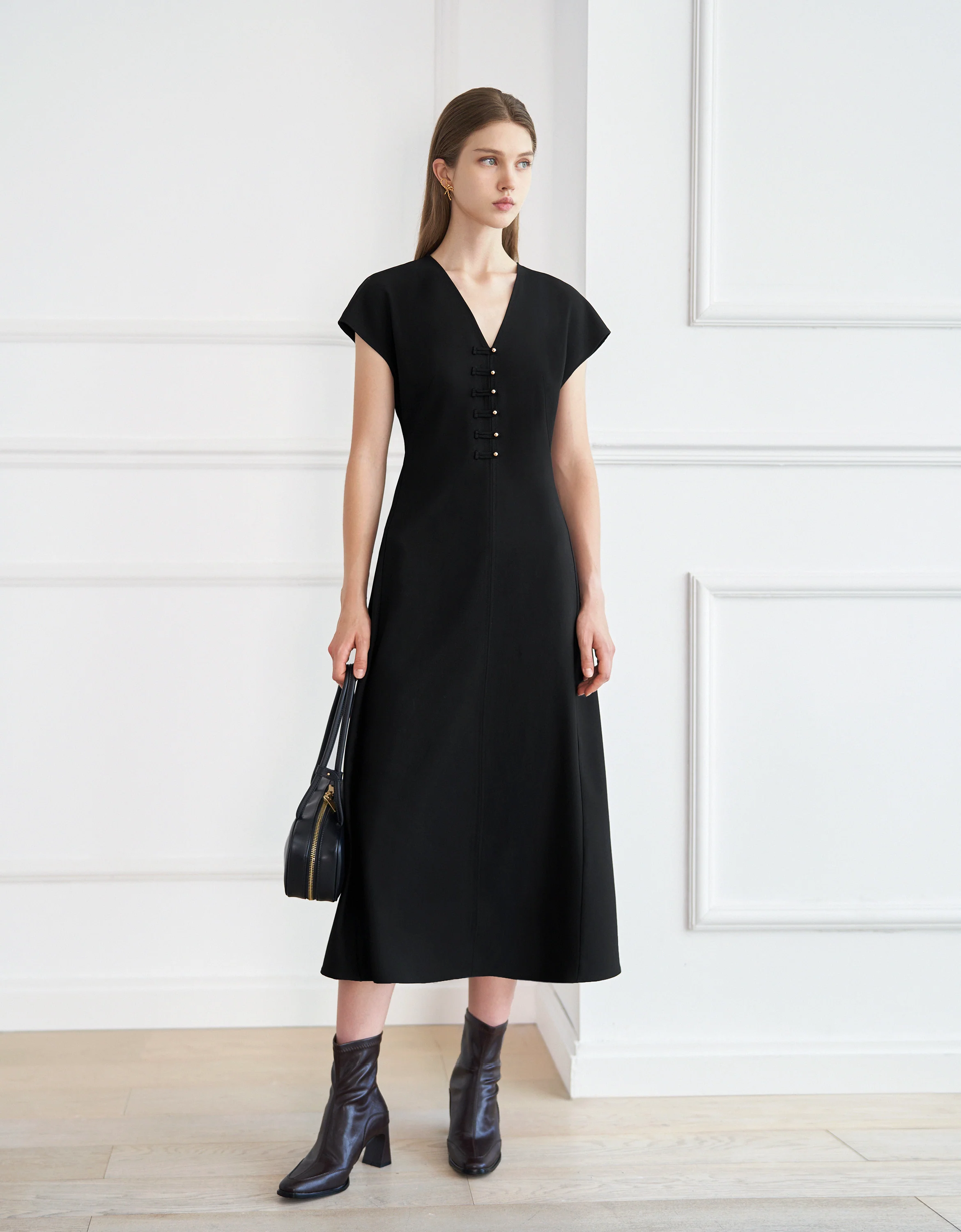 Button Front V-neck Midi Dress - Image 9