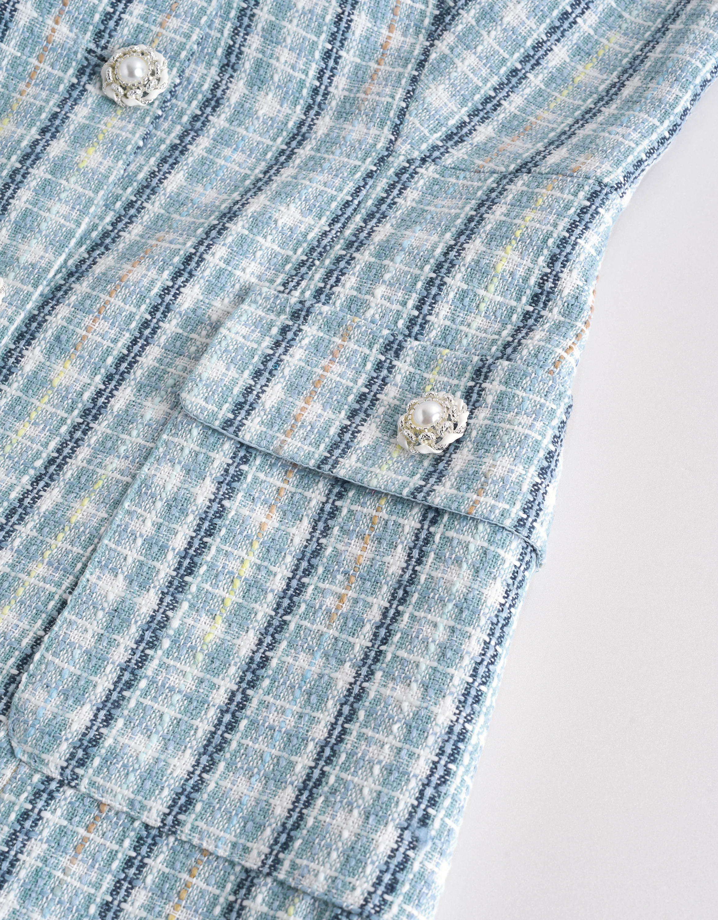 Button Front V-neck Plaid Tweed Dress - Image 6
