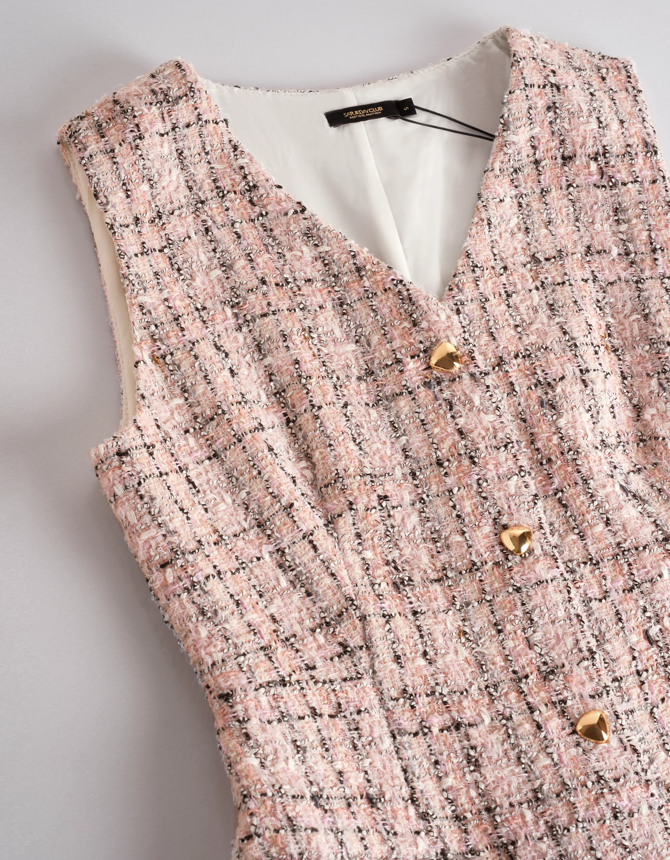 Button Front V-neck Sleeveless Tweed Dress - Image 4
