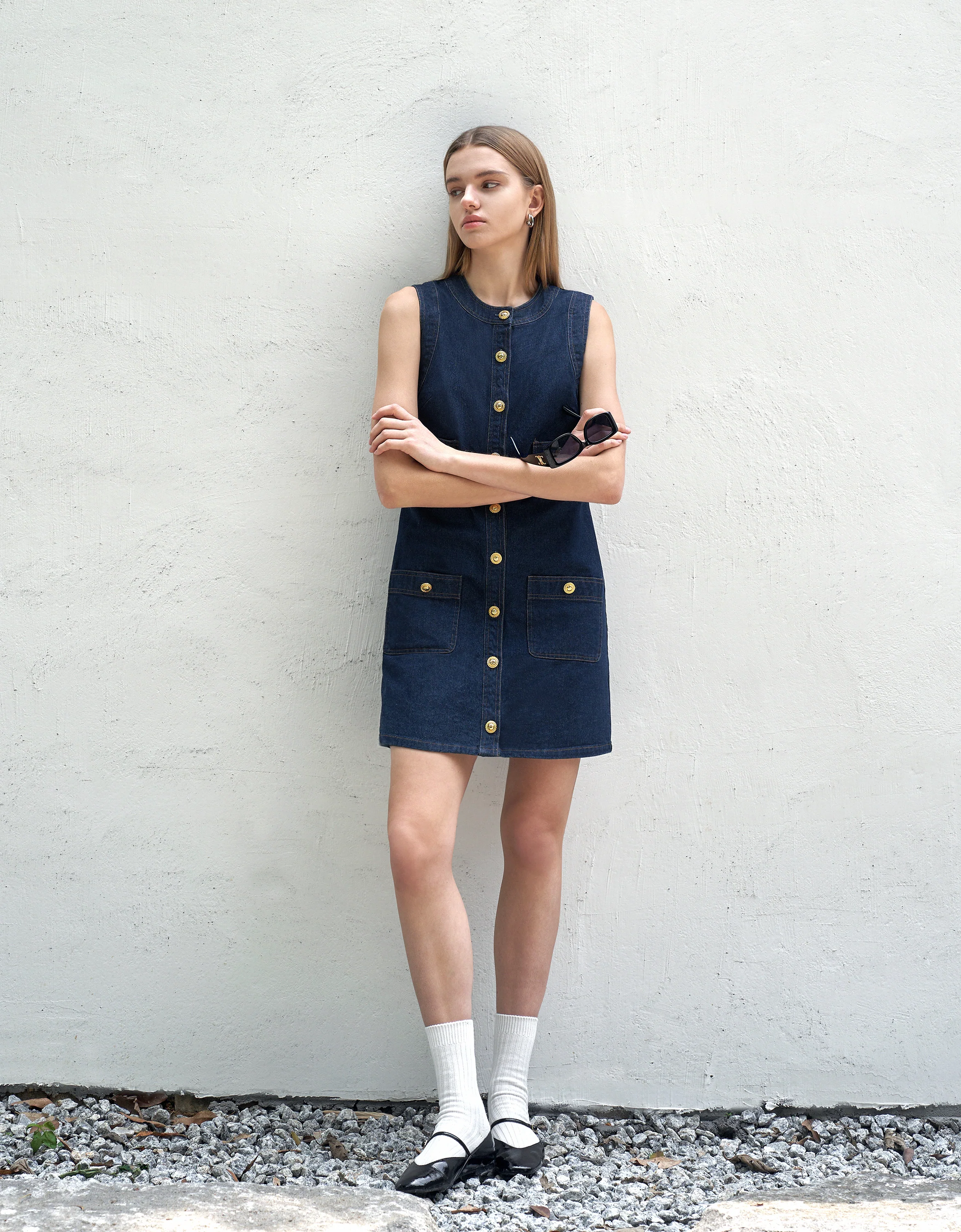 Button Up Patch Pocket Denim Dress - Image 4