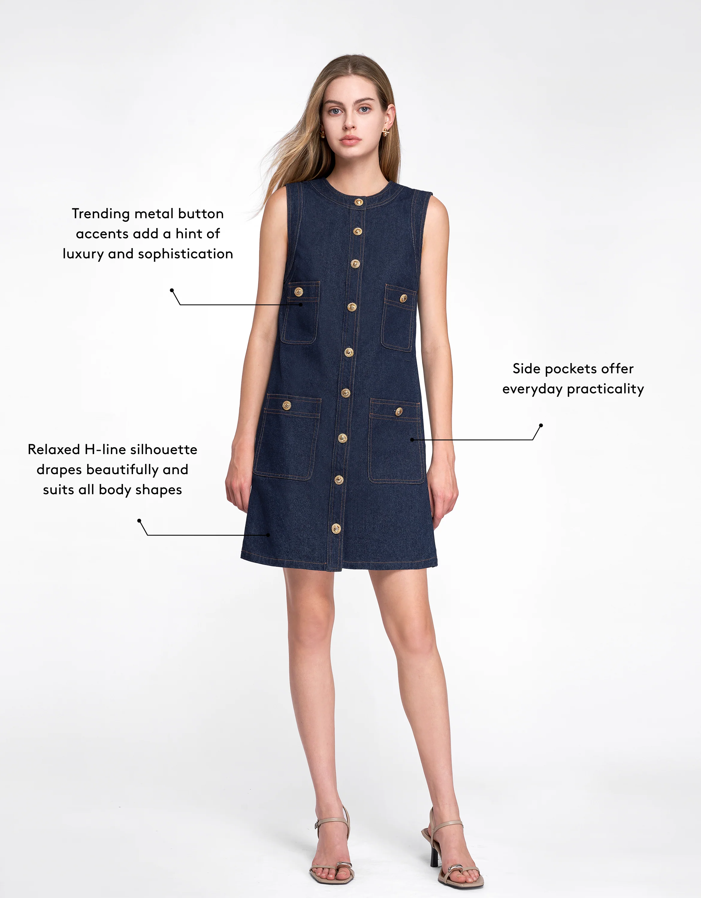 Button Up Patch Pocket Denim Dress - Image 5