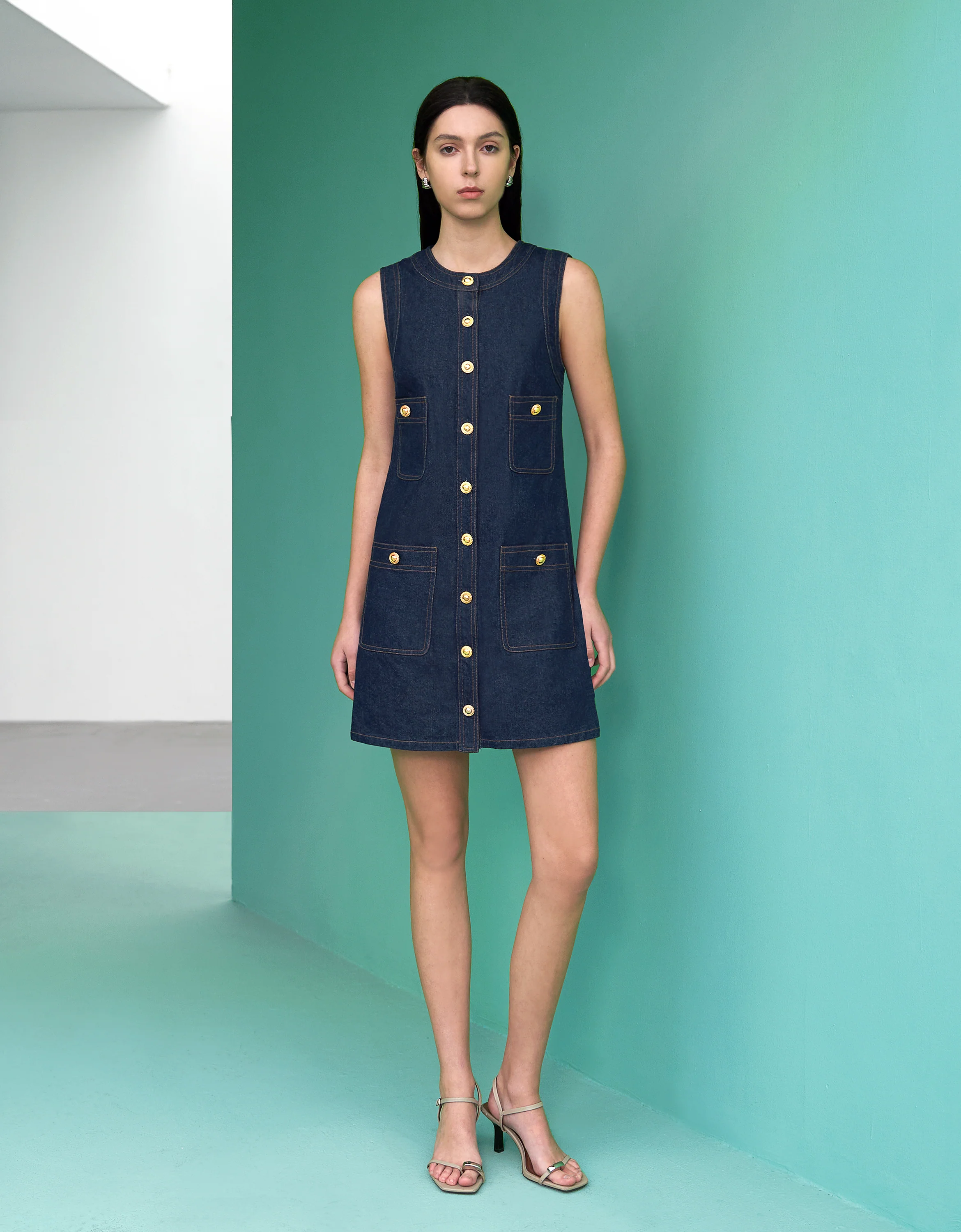 Button Up Patch Pocket Denim Dress - Image 6