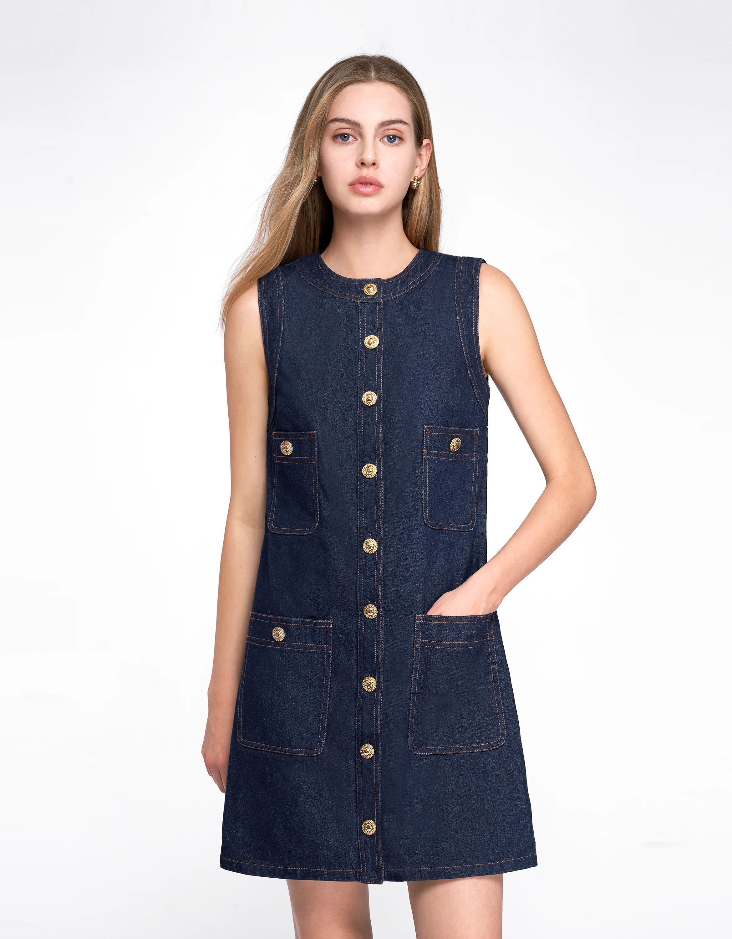 Button Up Patch Pocket Denim Dress - Image 7