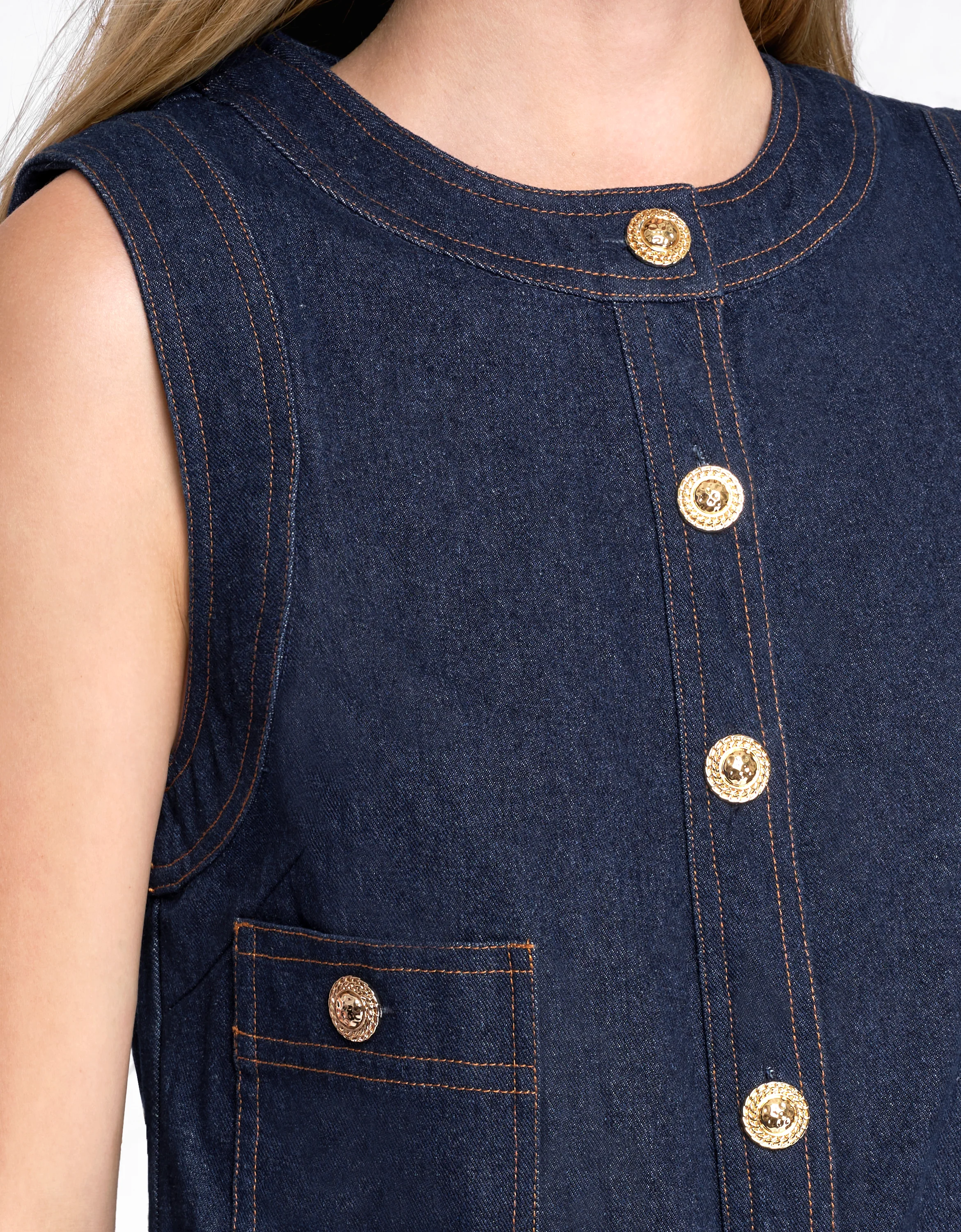 Button Up Patch Pocket Denim Dress - Image 9