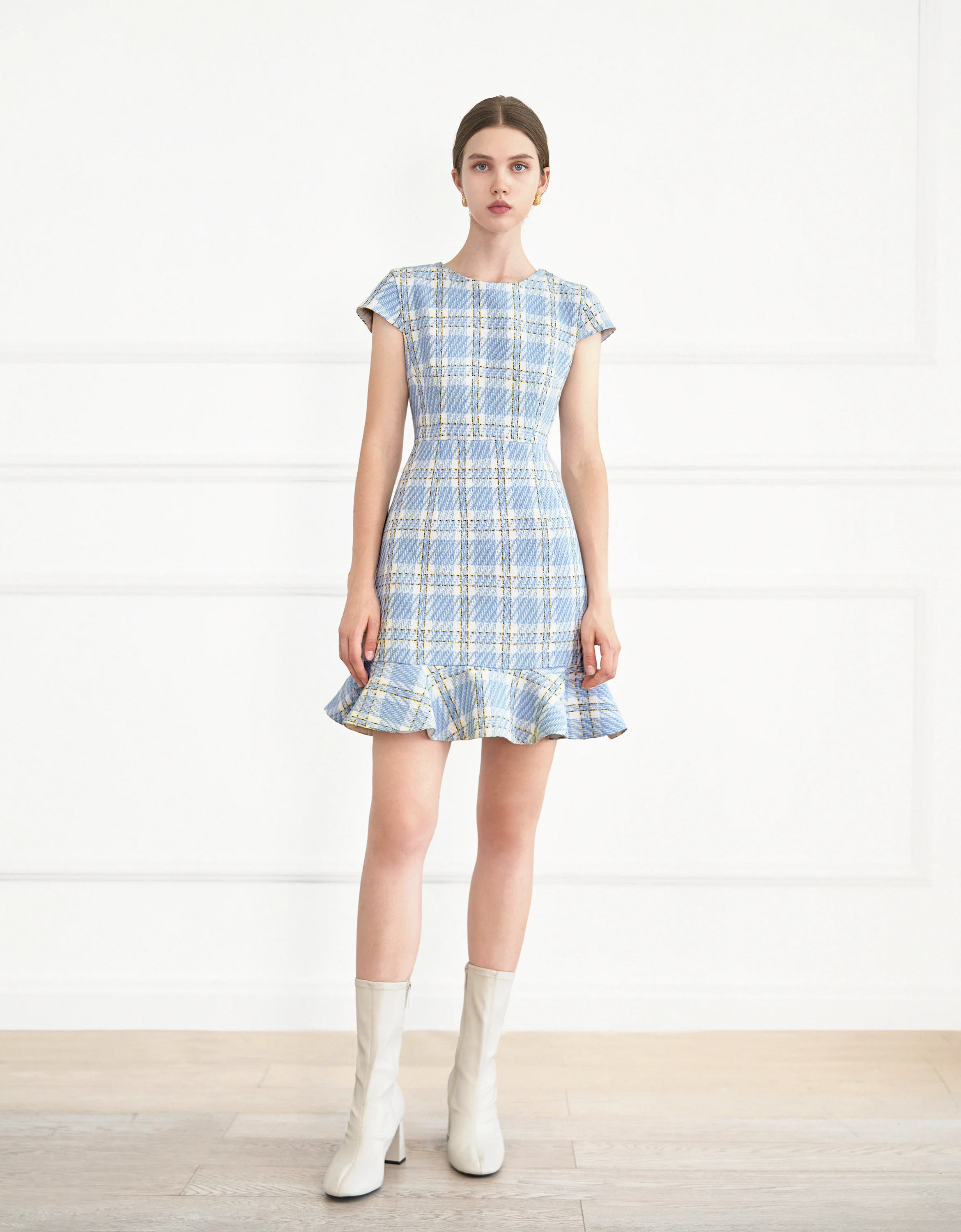 Cap Sleeve Ruffled Hem Checkered Dress - Image 6