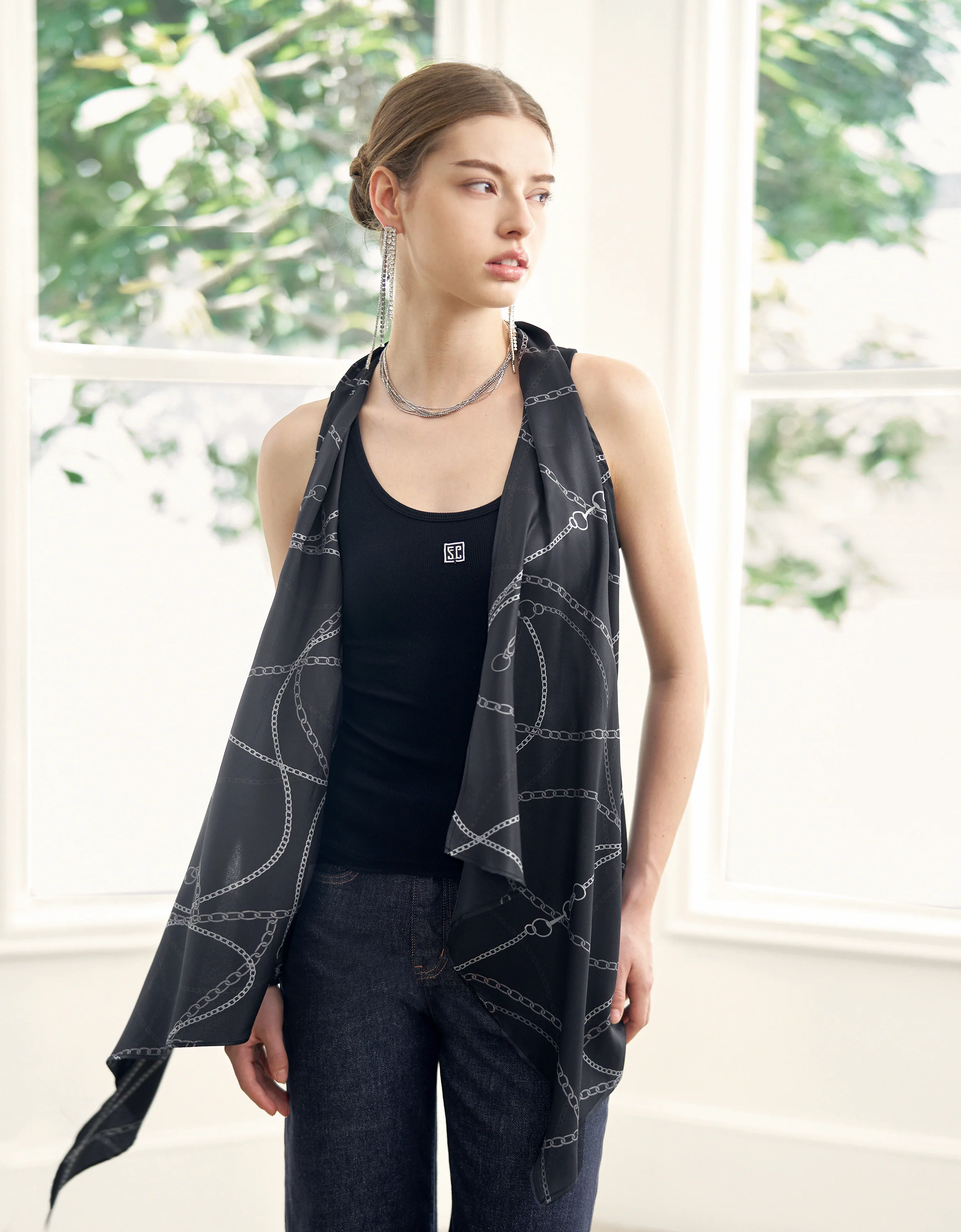Chain Print Asymmetric Sleeveless Top - Image 5