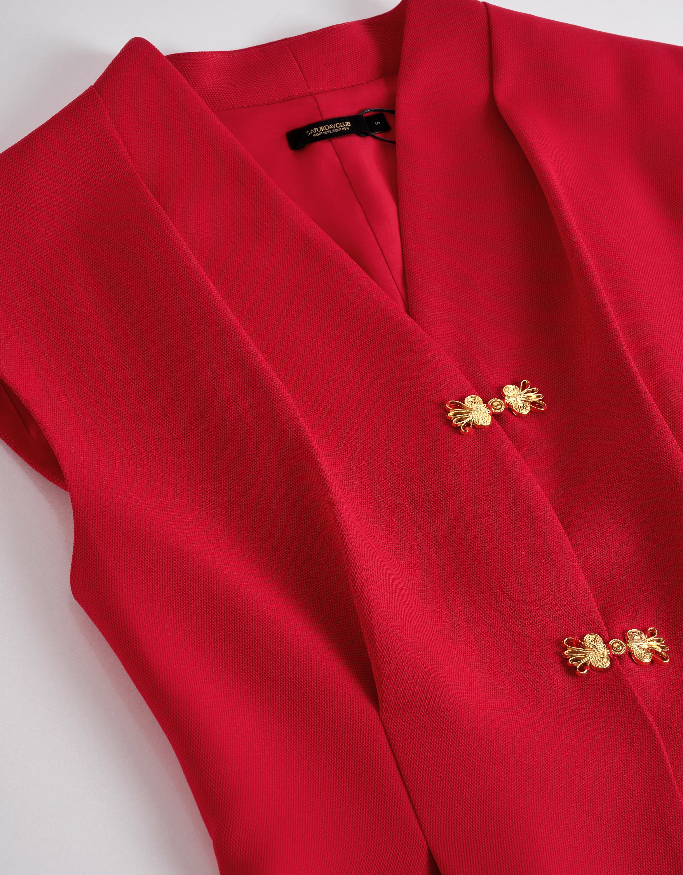 Chinese-style Button Front V-neck Top - Image 5